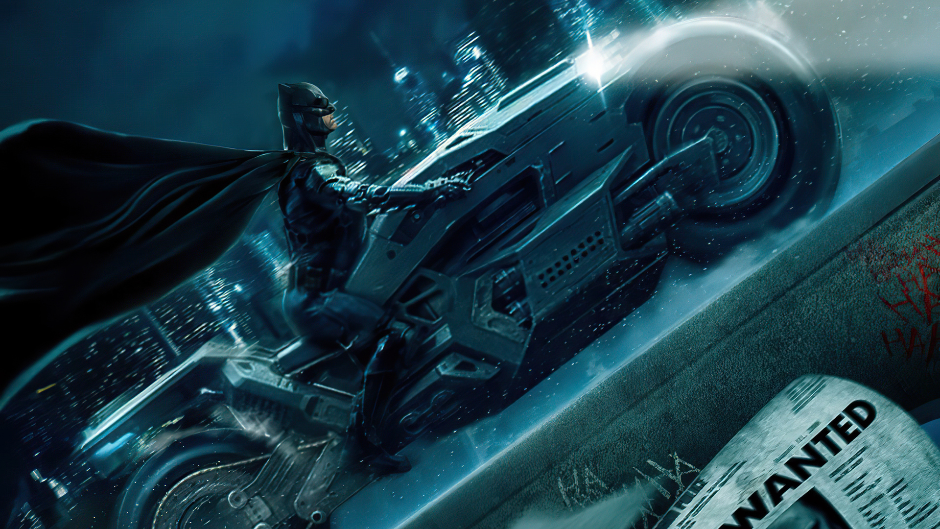 Batman on Batpod speeding through Gotham City HD Wallpaper