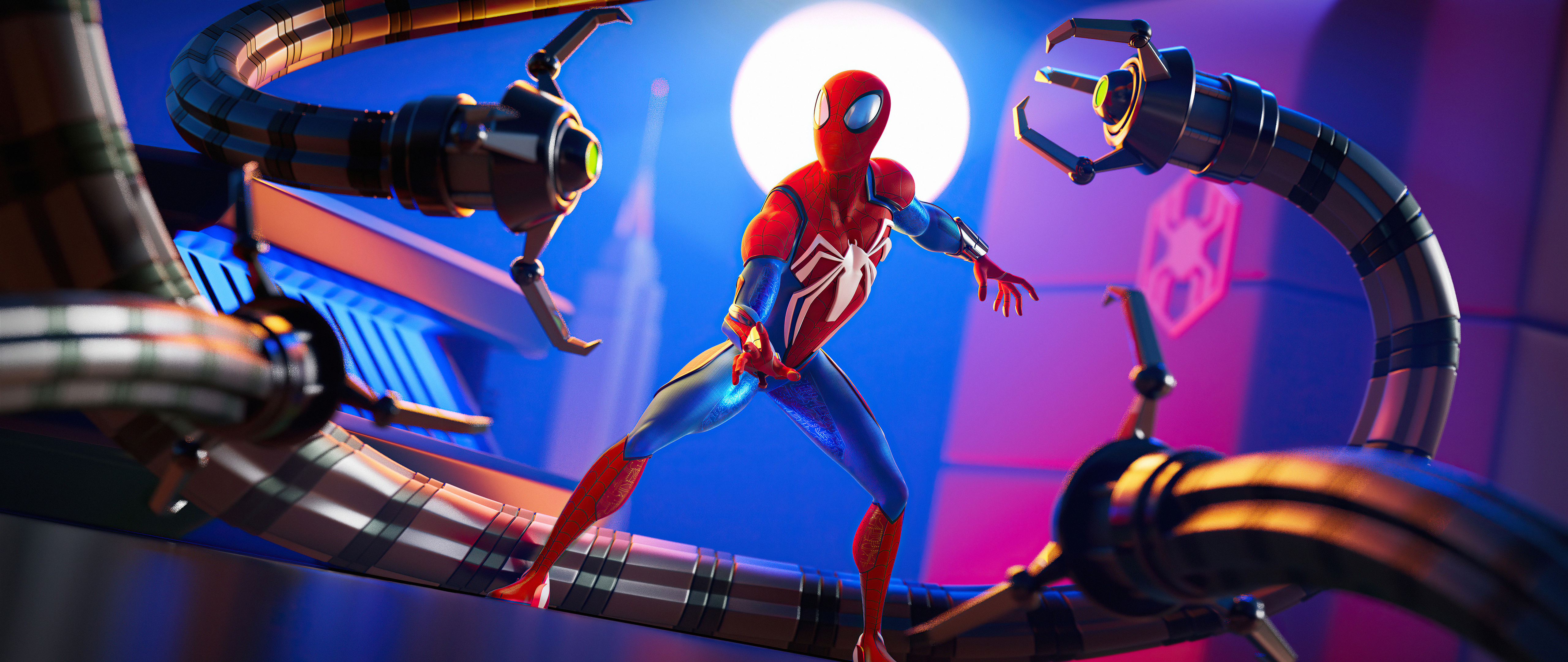 Spider-Man surrounded by Doctor Octopus's tentacles HD Wallpaper