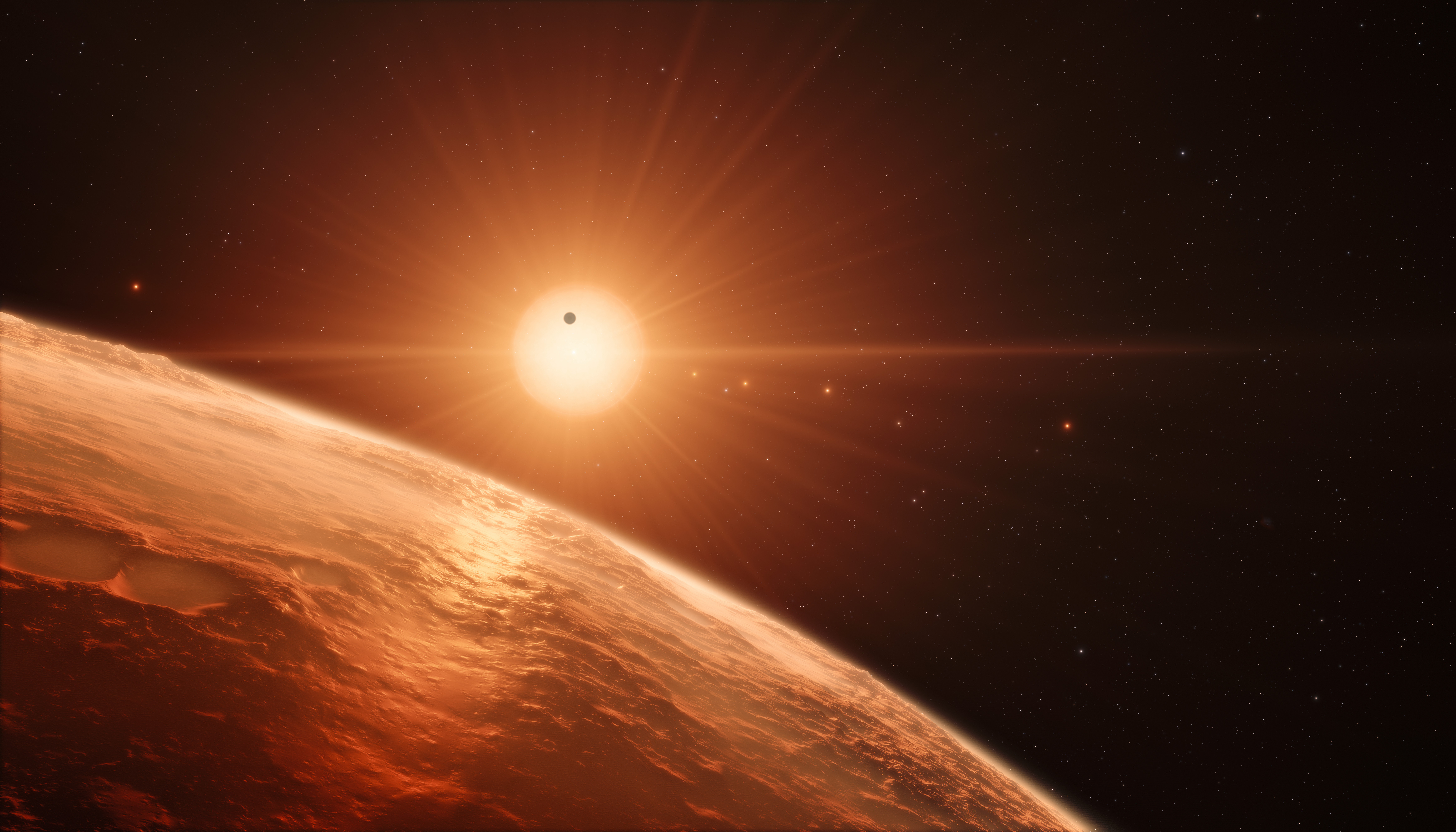 TRAPPIST-1 planetary system: Exoplanets and red dwarf star HD Wallpaper