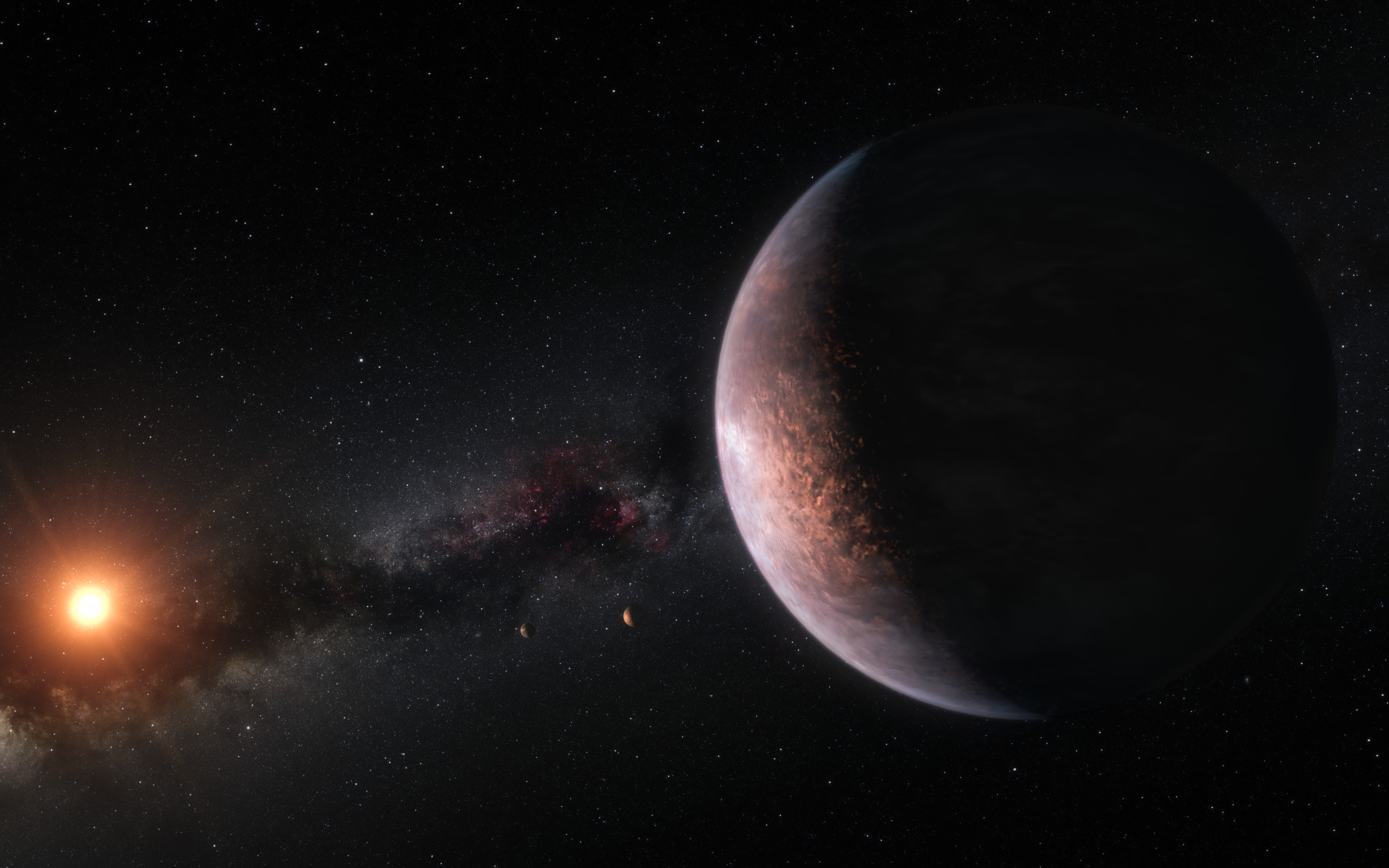 TRAPPIST-1 system: exoplanet, star, and moons HD Wallpaper