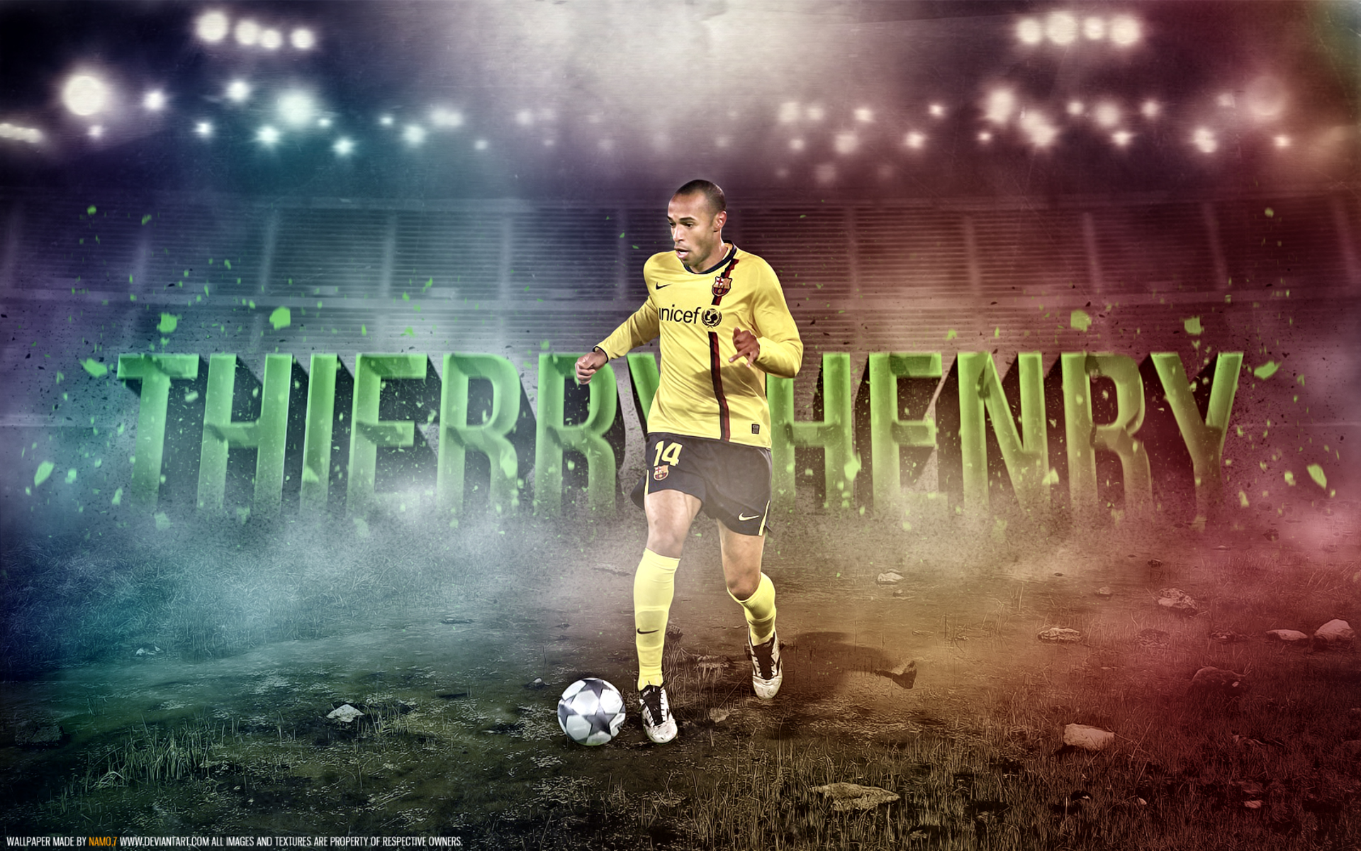 Thierry Henry playing for FC Barcelona in stadium HD Wallpaper