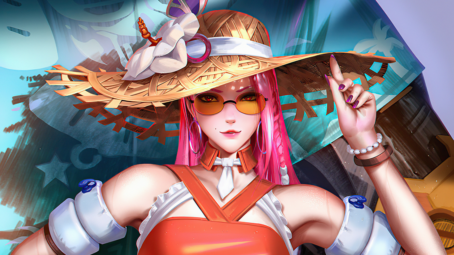 Ashe (Overwatch) Summer Hat and Sunglasses HD Wallpaper