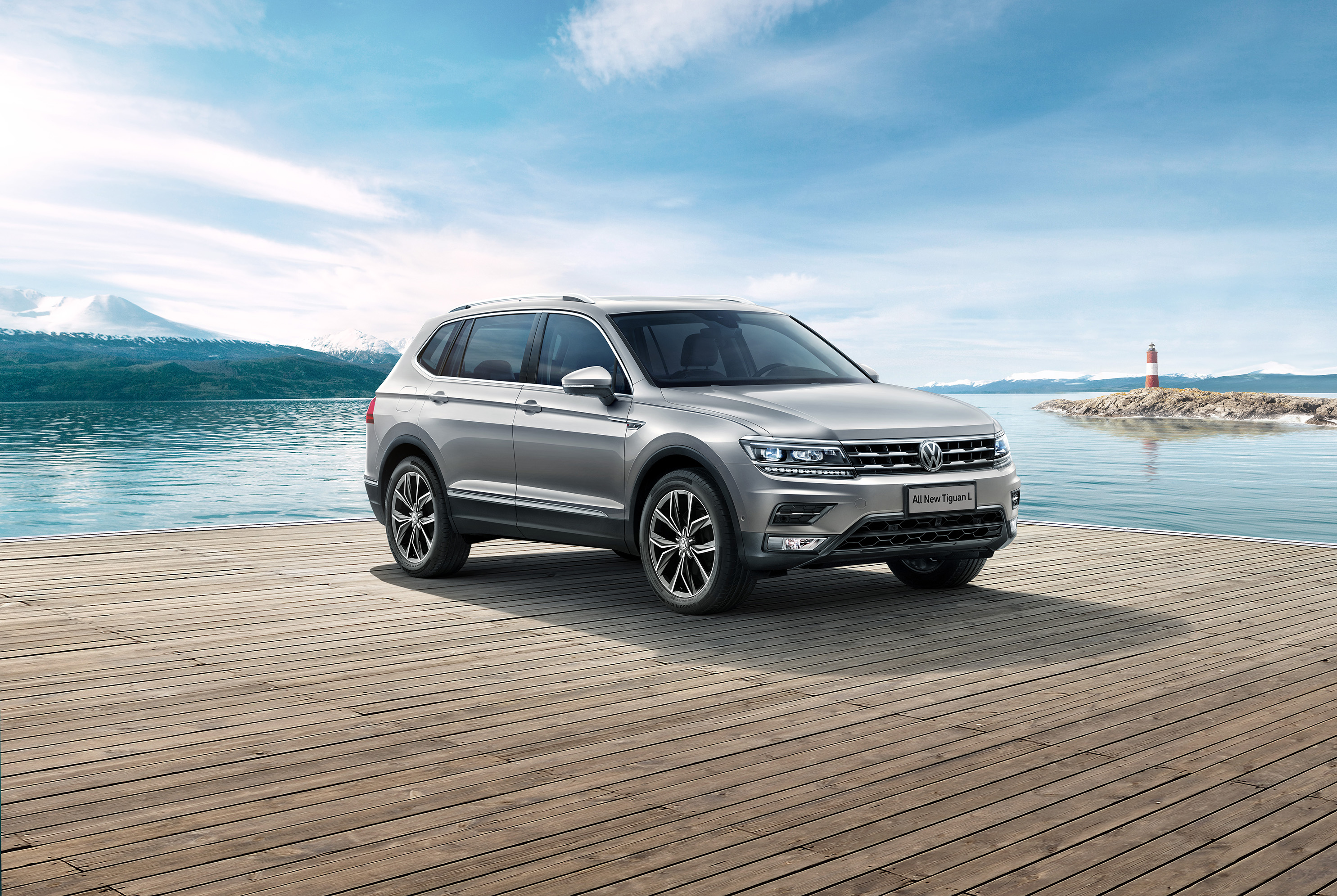Volkswagen Tiguan L SUV on a scenic dock HD Wallpaper