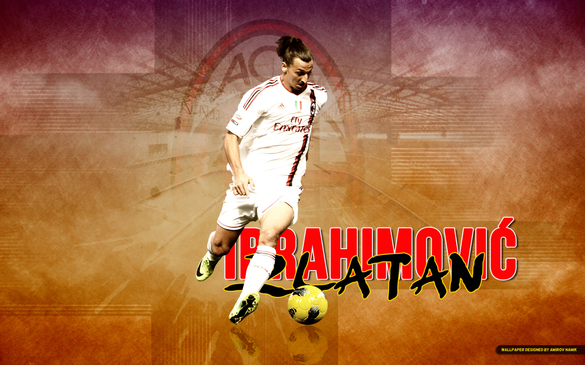 Zlatan Ibrahimovic dribbling ball in A.C. Milan jersey HD Wallpaper