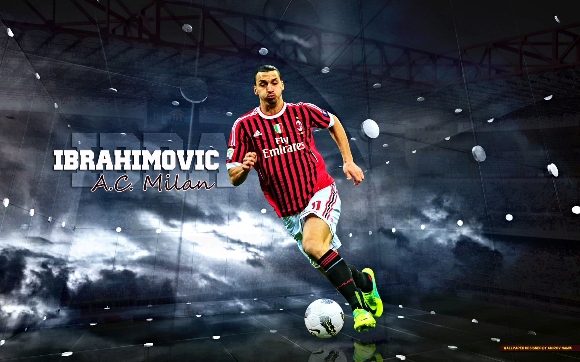 Zlatan Ibrahimovic A.C. Milan dribbling soccer ball HD Wallpaper