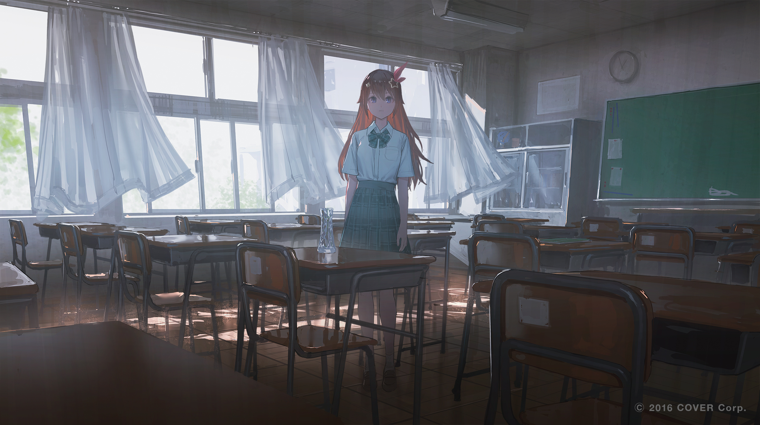 Hololive Tokino Sora in school uniform in classroom HD Wallpaper
