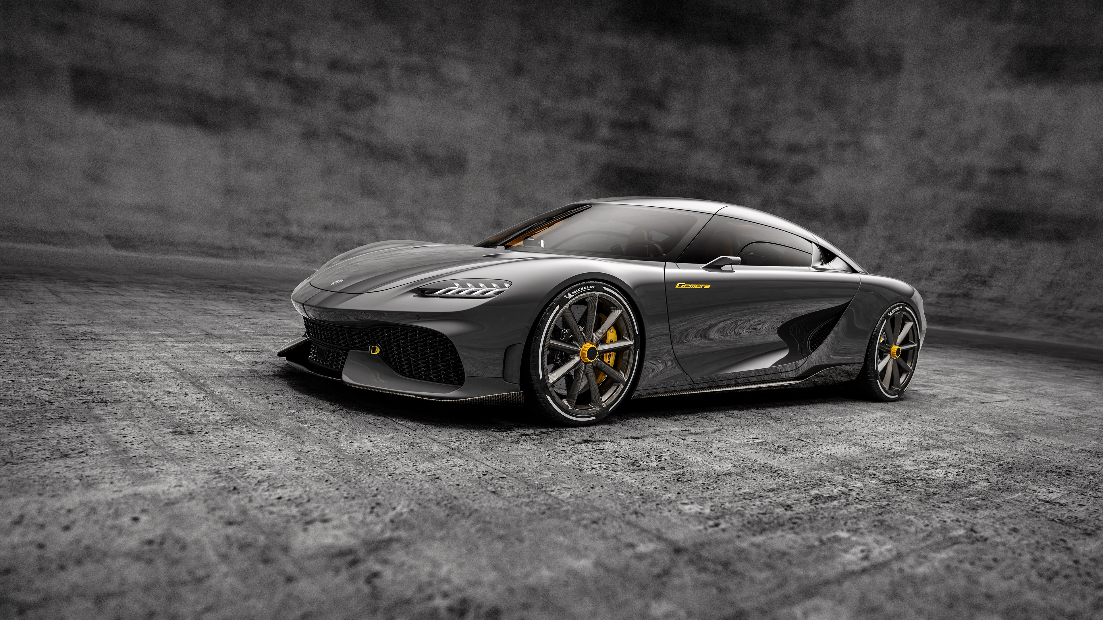 Grey Koenigsegg Gemera Supercar on Concrete HD Wallpaper