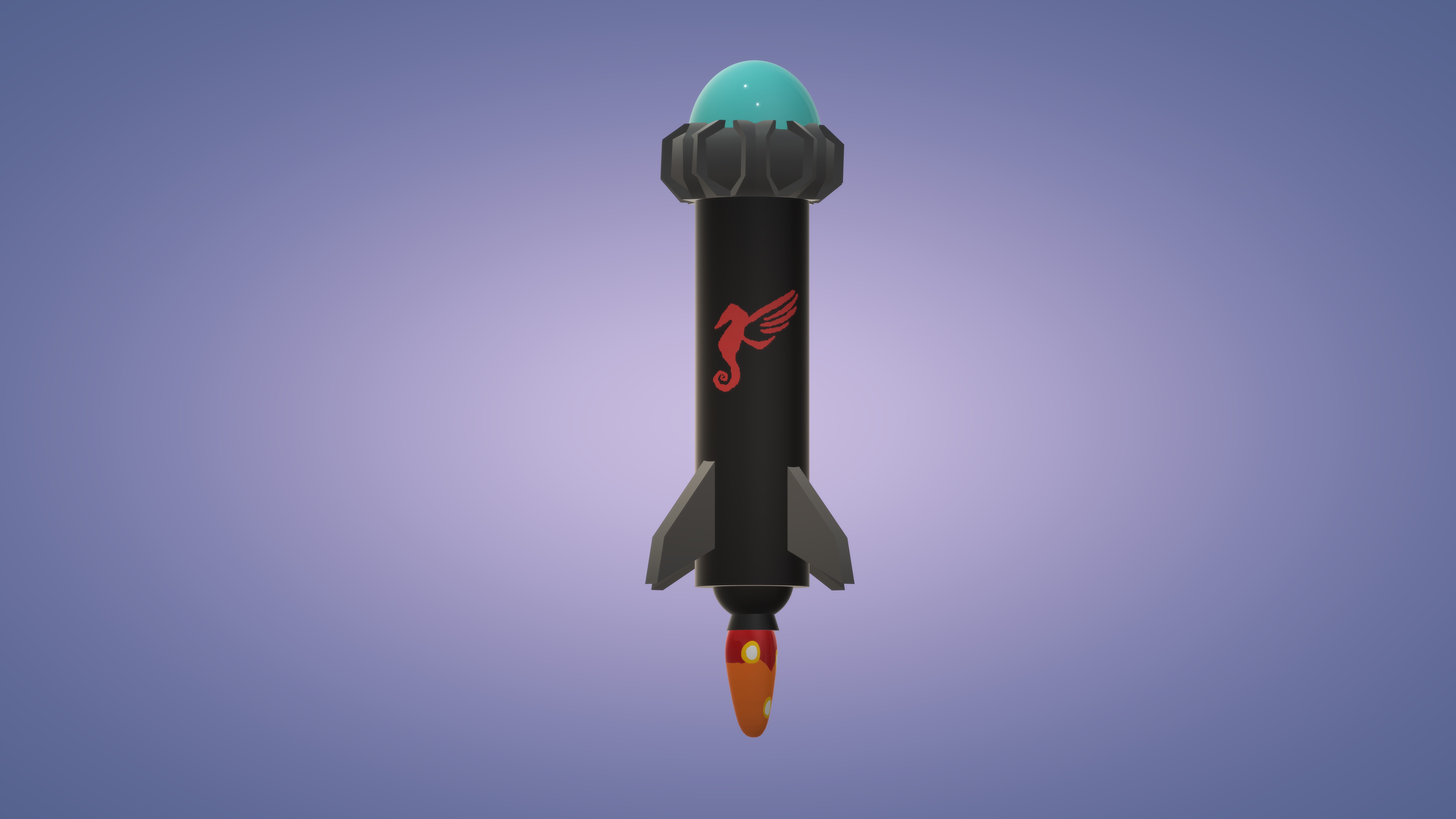 3D Rocket with Winged Seahorse Logo and Teal Cap HD Wallpaper