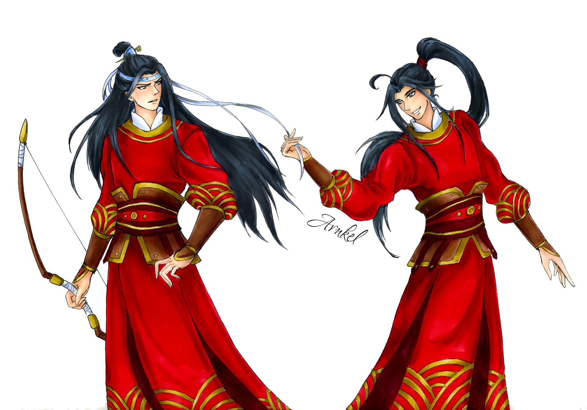 Mo Dao Zu Shi: Lan Wangji and Wei Wuxian in red outfits HD Wallpaper