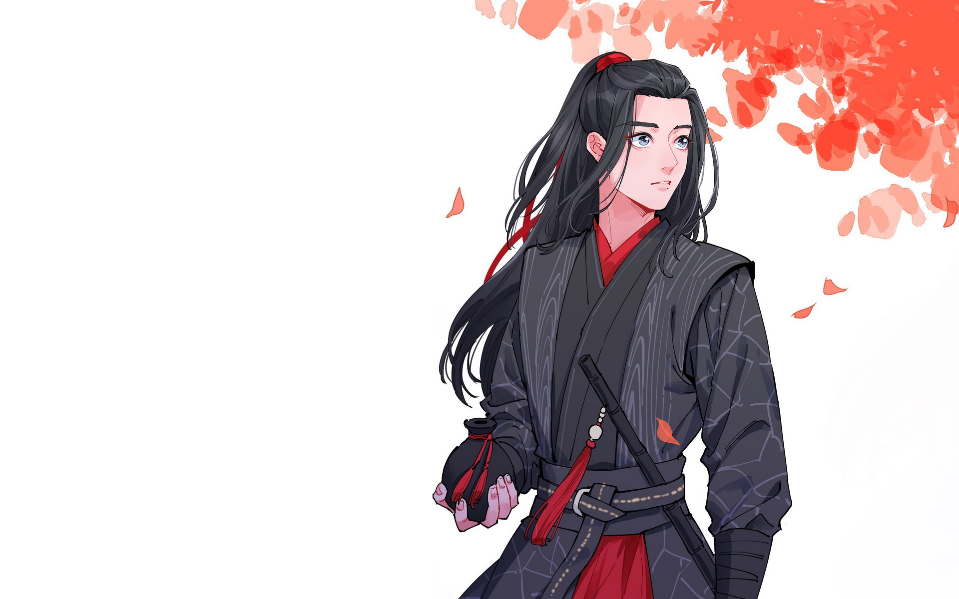Wei Wuxian holding wine pot with red leaves HD Wallpaper