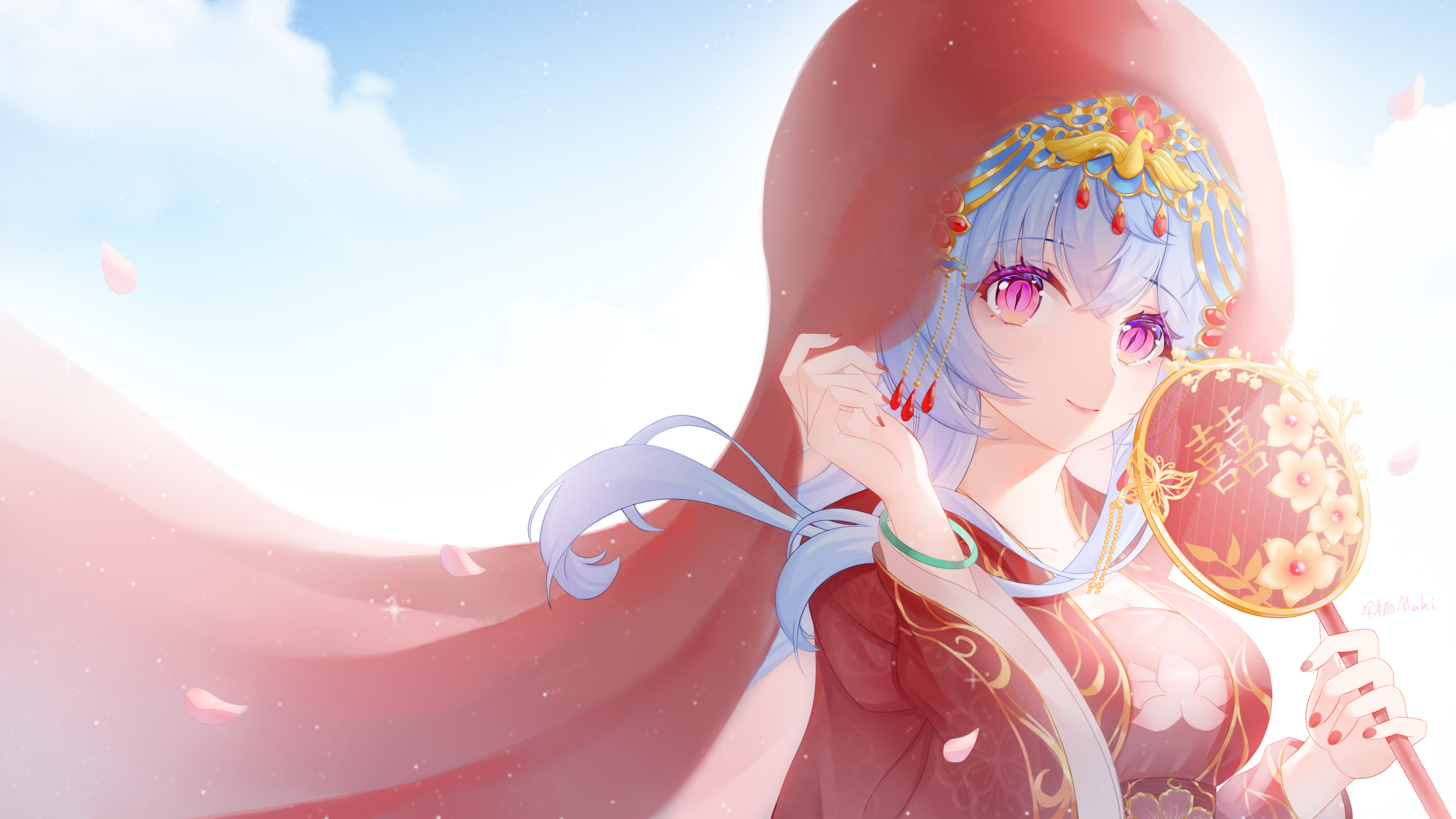 Ganyu (Genshin Impact) in traditional red wedding dress HD Wallpaper