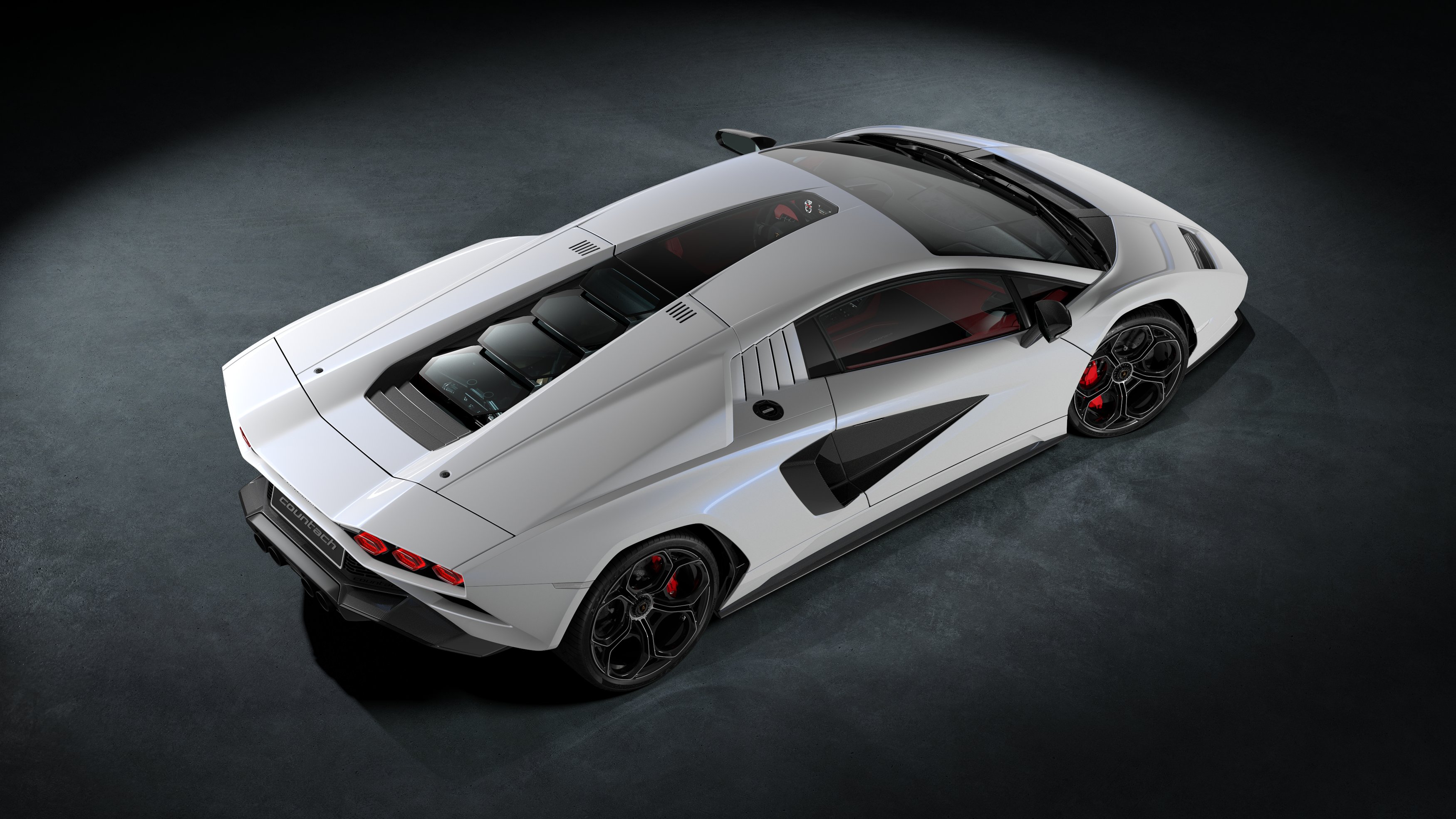 White Lamborghini Countach LPI 800-4 overhead view HD Wallpaper