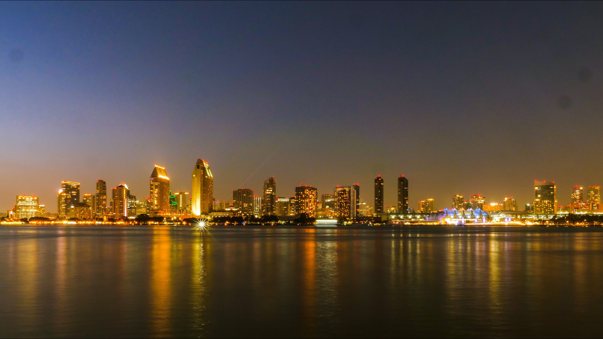 San Diego Skyline with City Lights Reflection HD Wallpaper