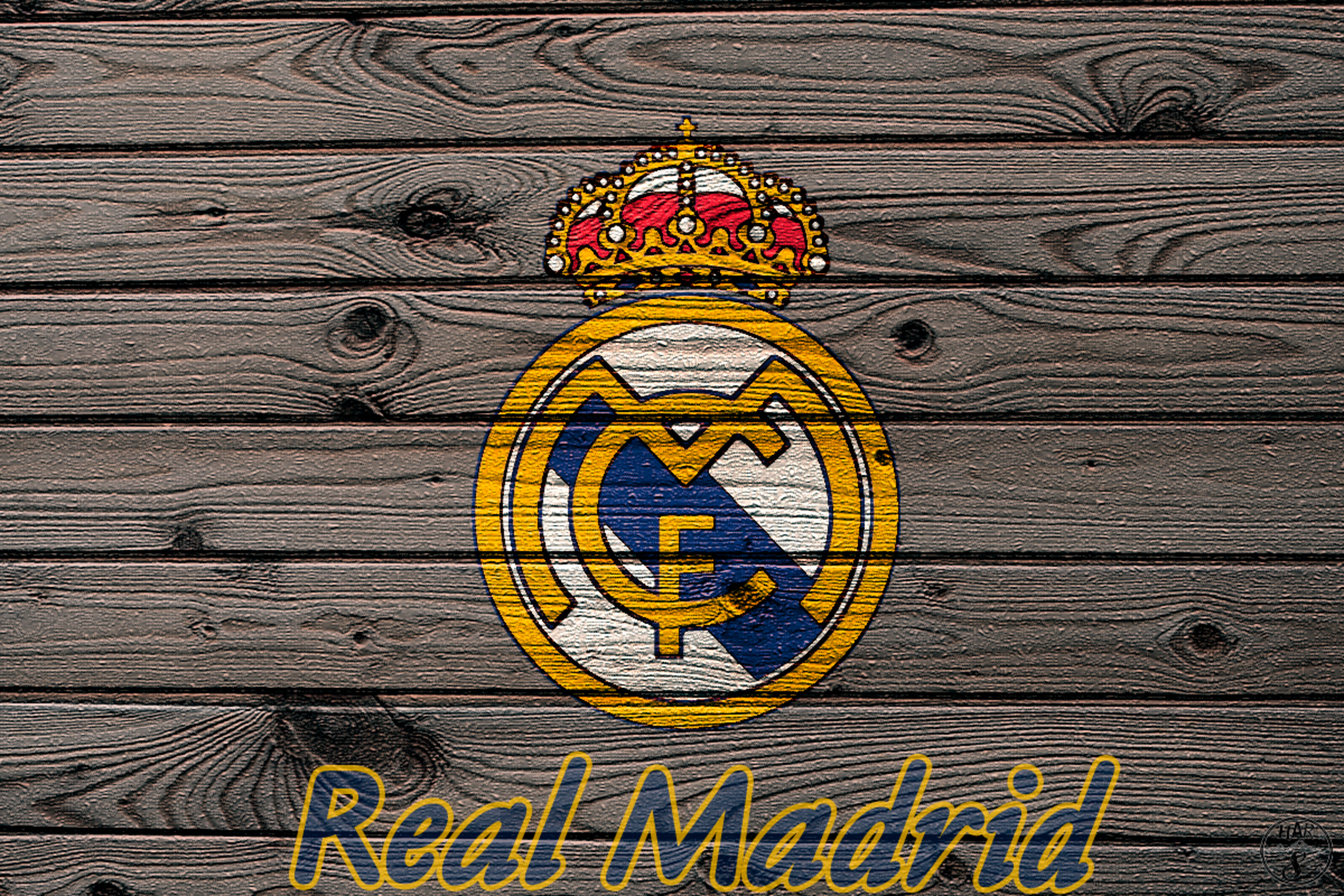 Real Madrid C.F. Emblem on Wood HD Wallpaper