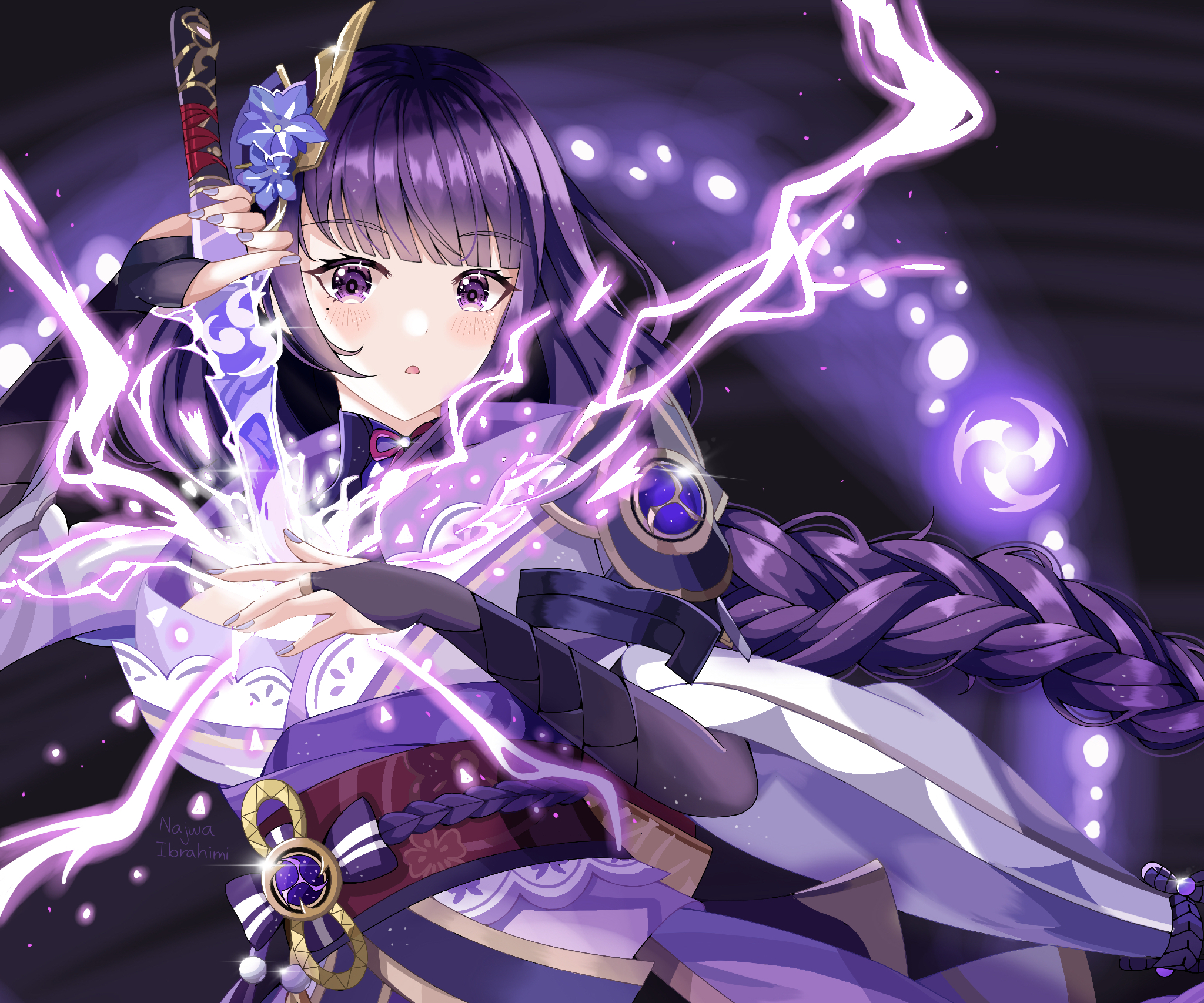 Raiden Shogun unleashing Electro power with her sword HD Wallpaper