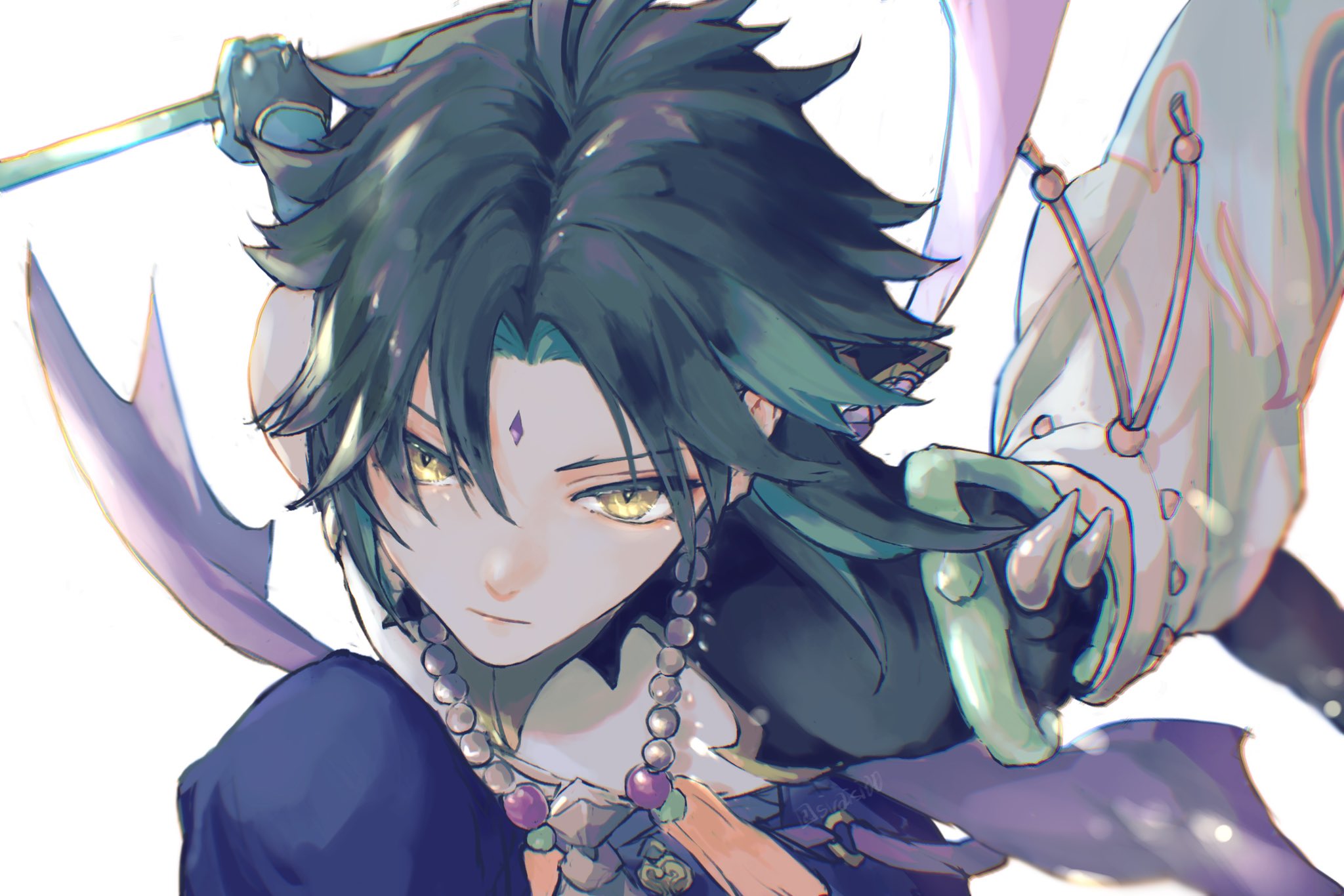 Xiao (Genshin Impact) with piercing golden eyes HD Wallpaper