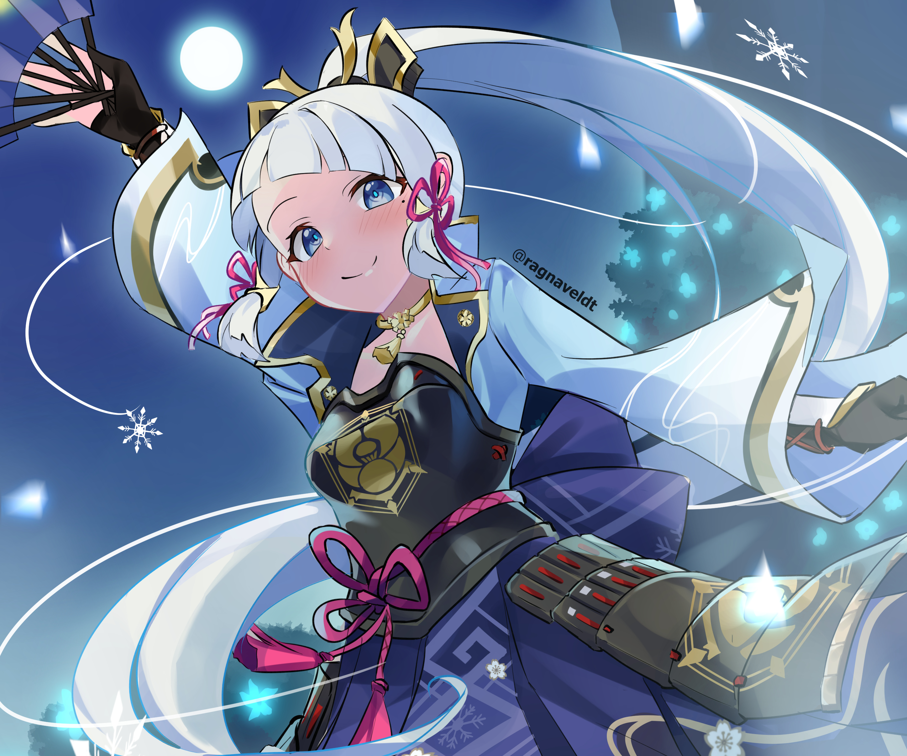 Kamisato Ayaka smiling under the moonlight HD Wallpaper