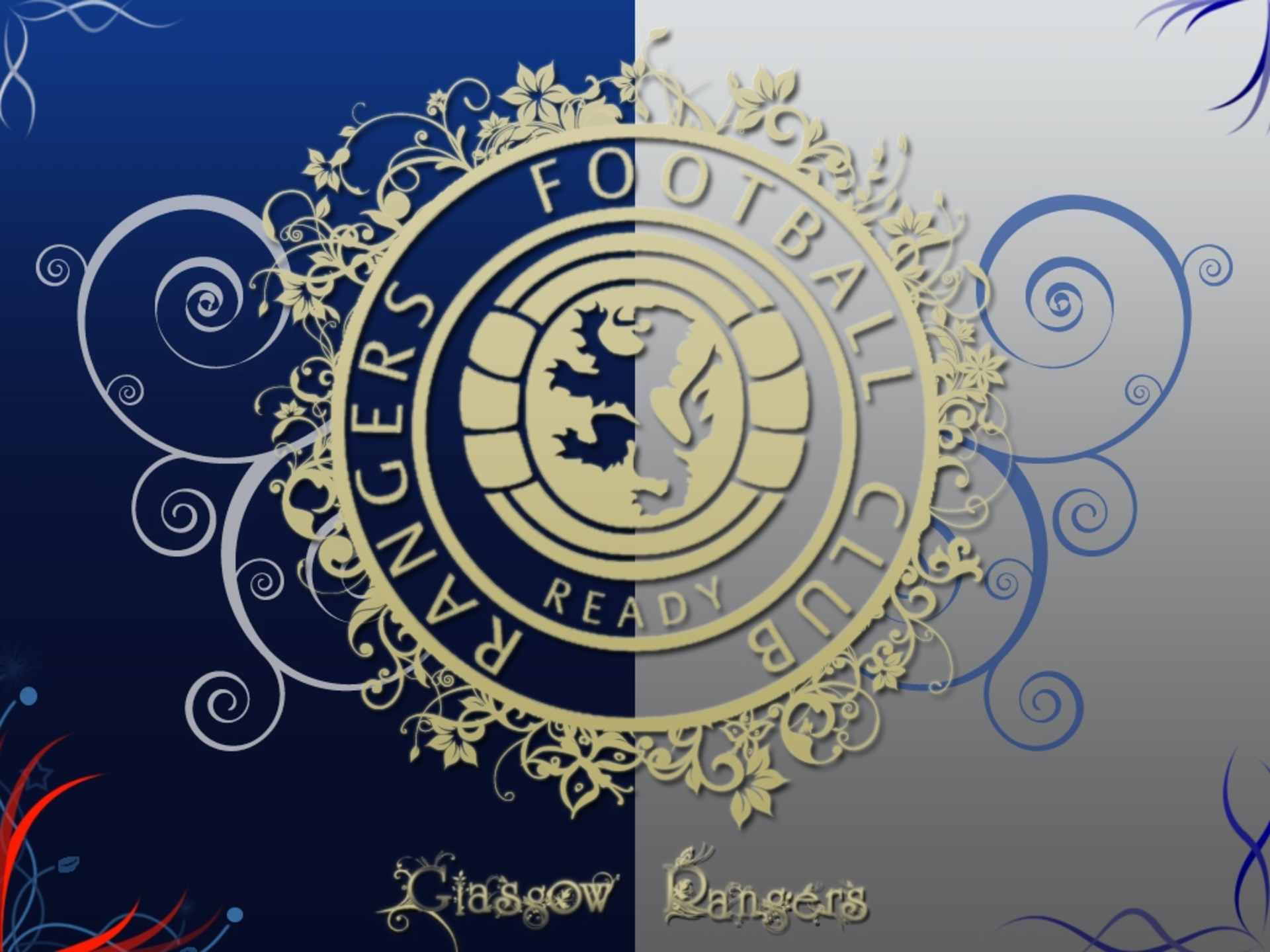 Glasgow Rangers Logo with Floral Swirls HD Wallpaper