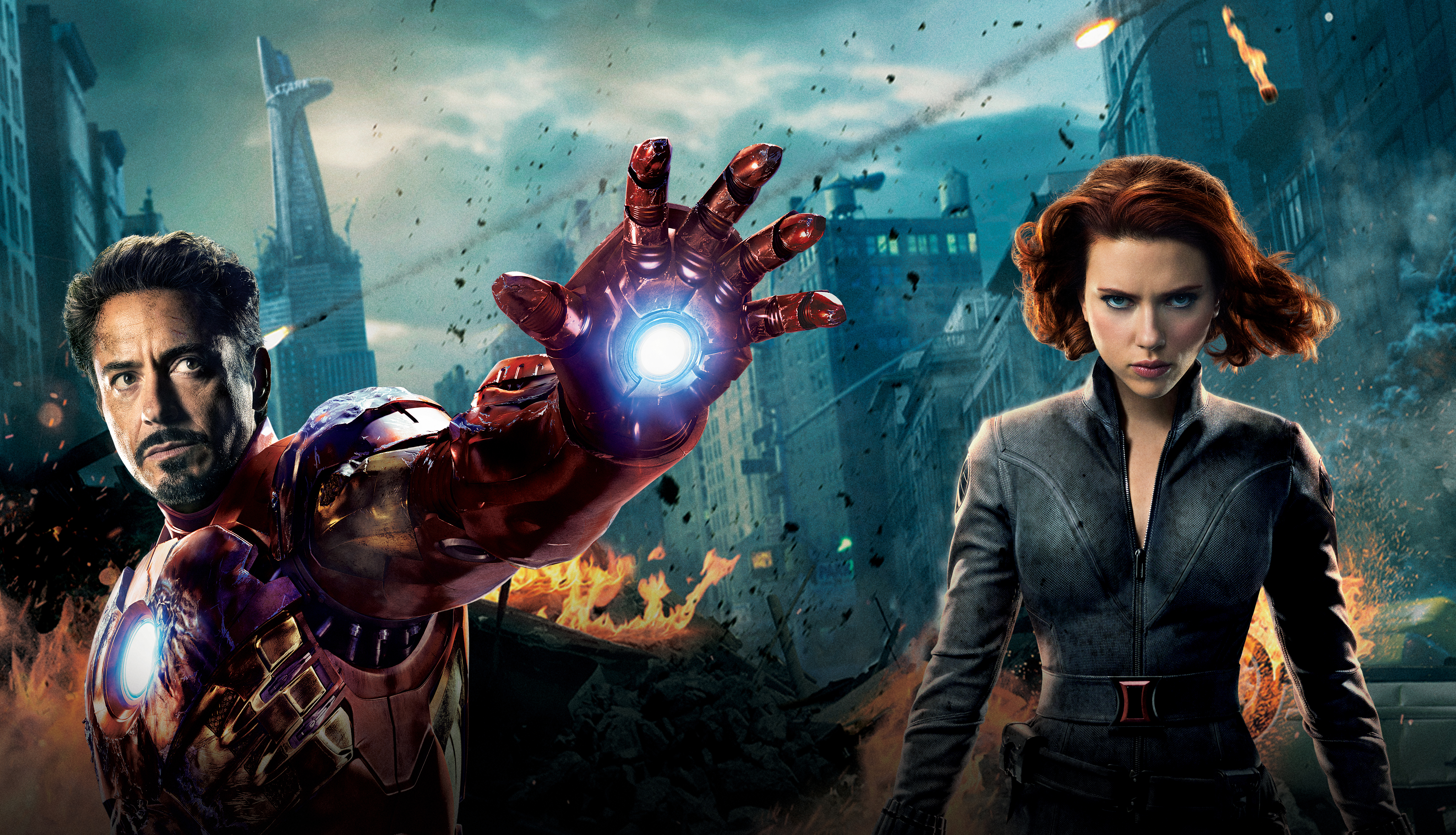 Robert Downey Jr. and Scarlett Johansson as Iron Man and Black Widow HD Wallpaper