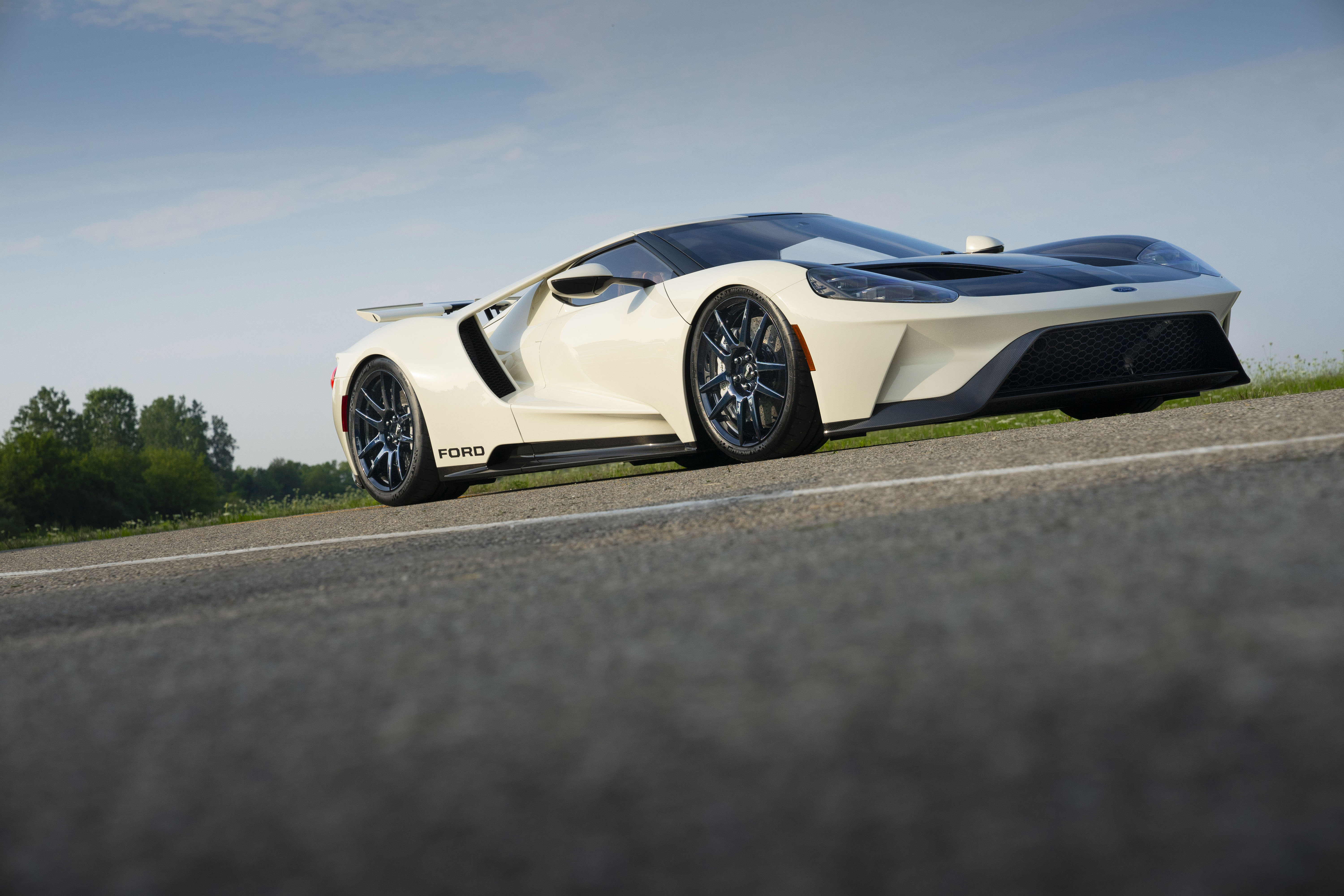 White Ford GT 64 Heritage Edition Supercar on road HD Wallpaper