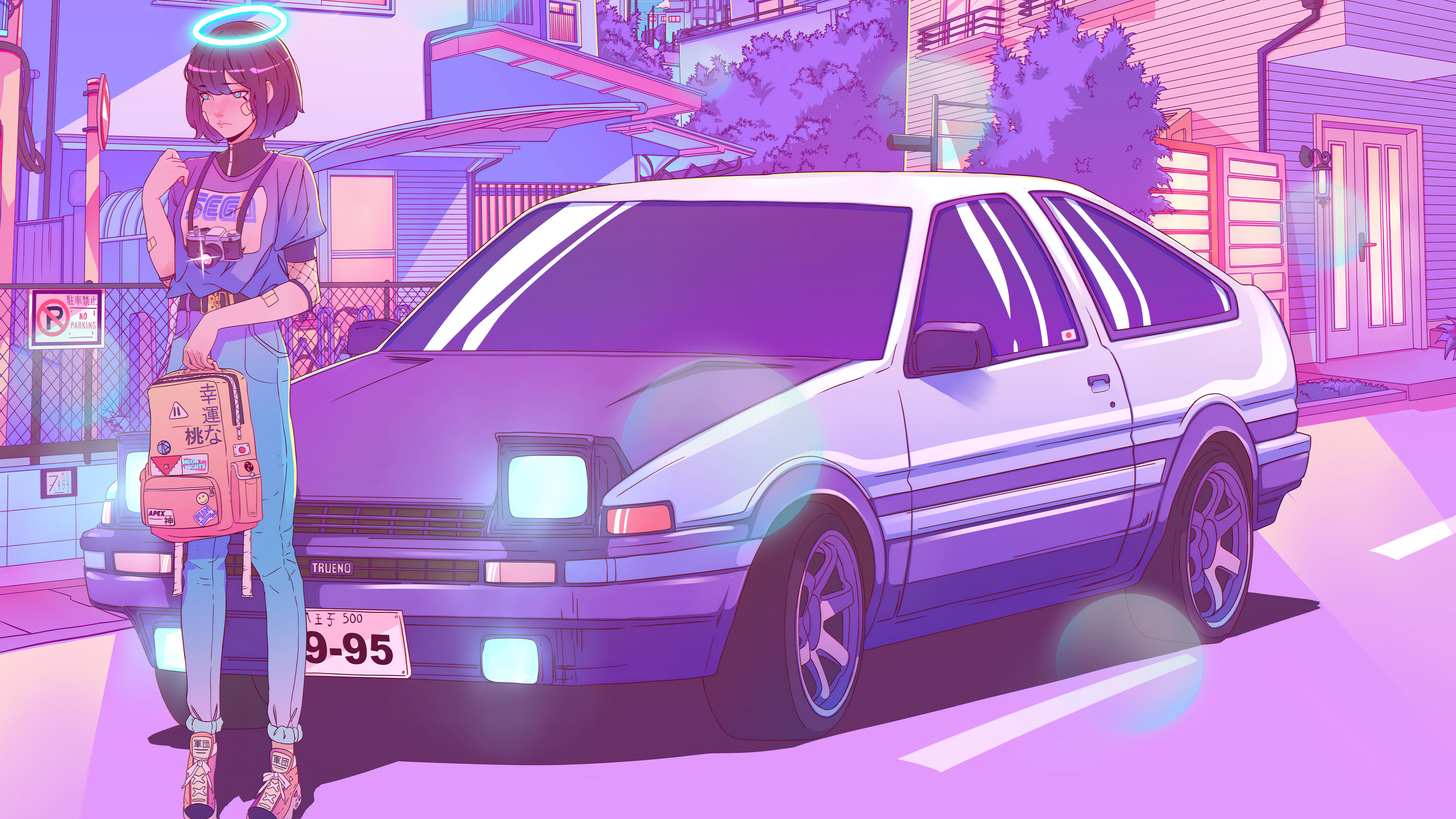 Synthwave Girl and Toyota Trueno Car HD Wallpaper