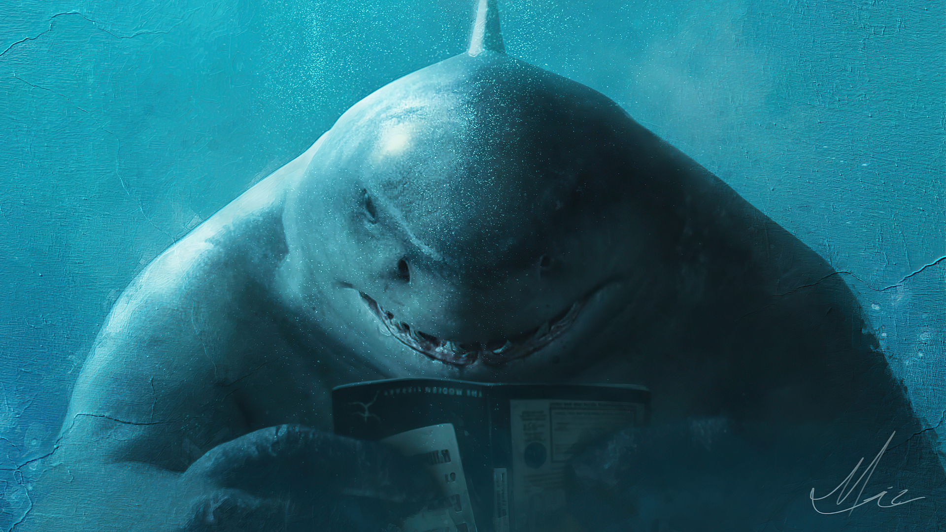 King Shark (DC Comics) reading a book HD Wallpaper