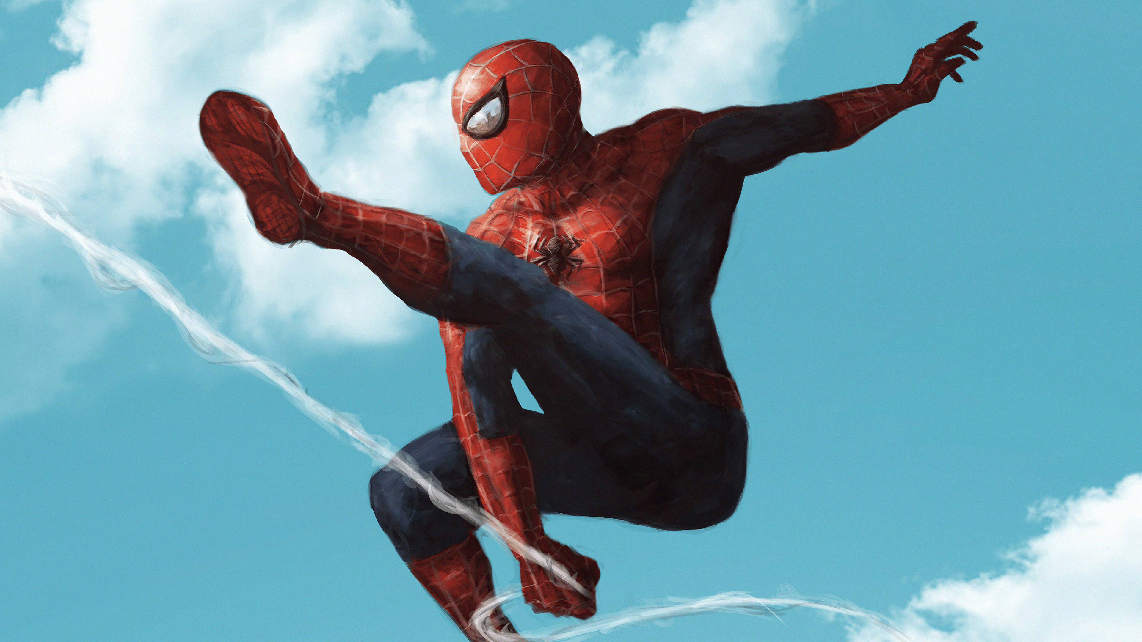 Dynamic Spider-Man web-slinging in the sky HD Wallpaper