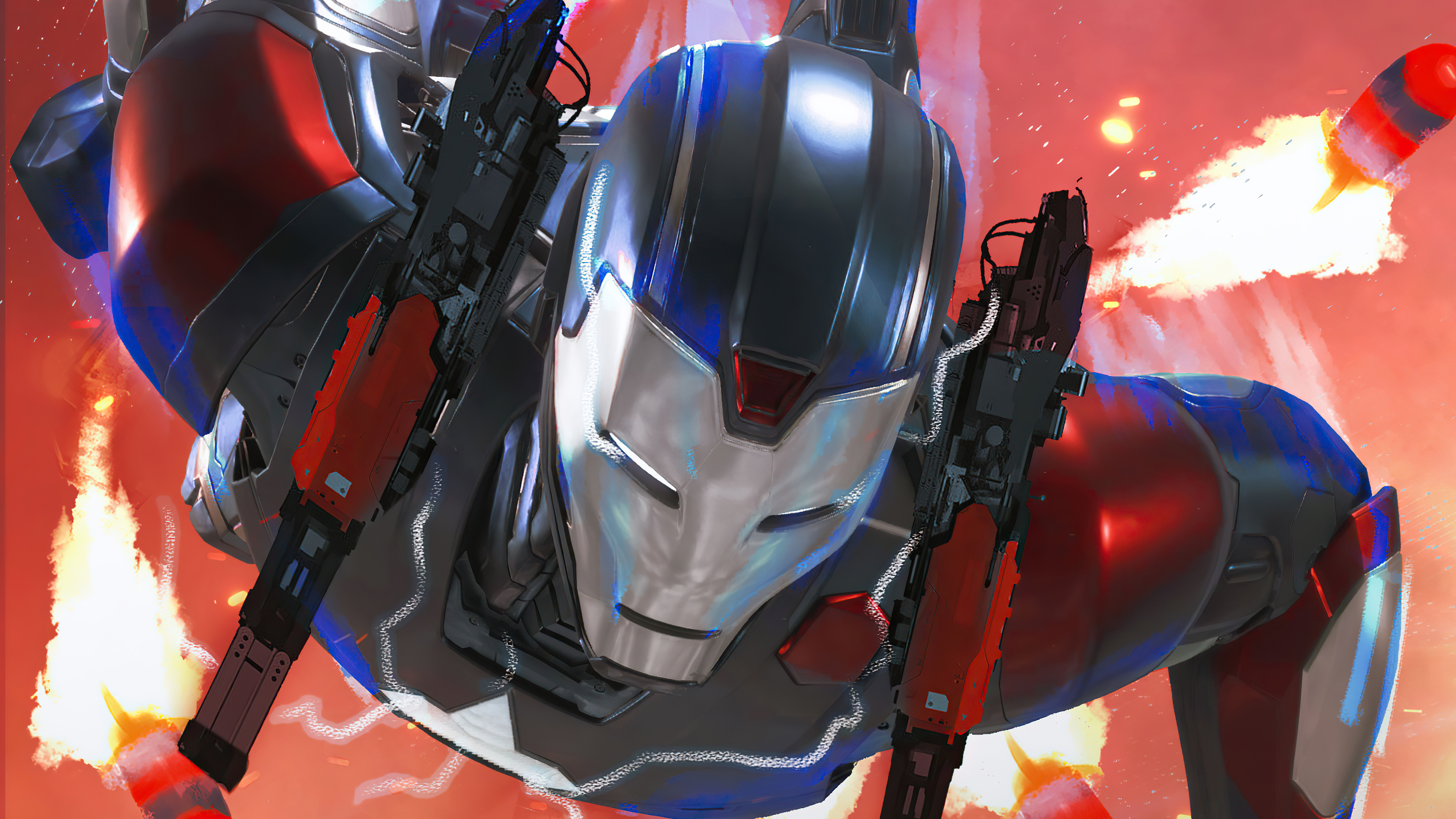 Iron Man Iron Patriot firing weapons 4K HD Wallpaper