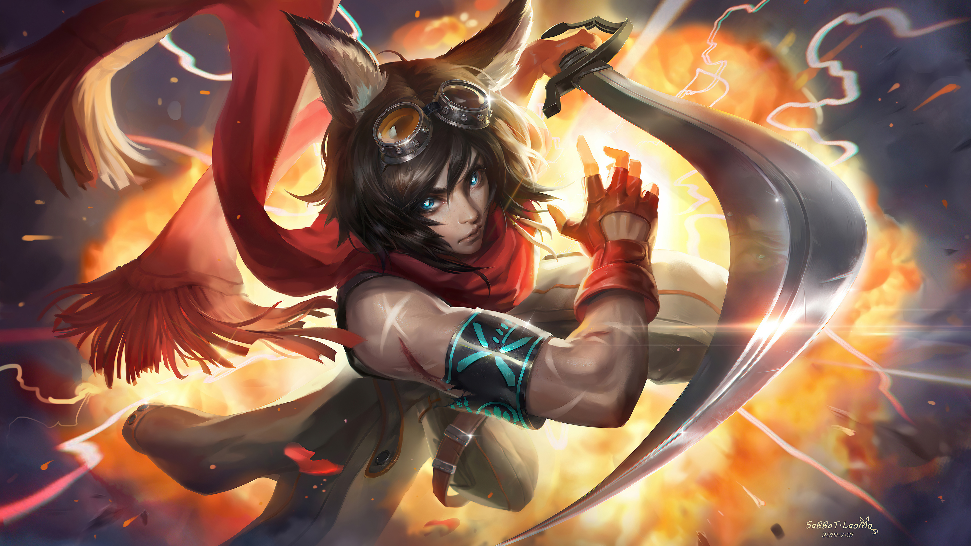 Arknights Aak: Fox-eared Warrior with Sword HD Wallpaper