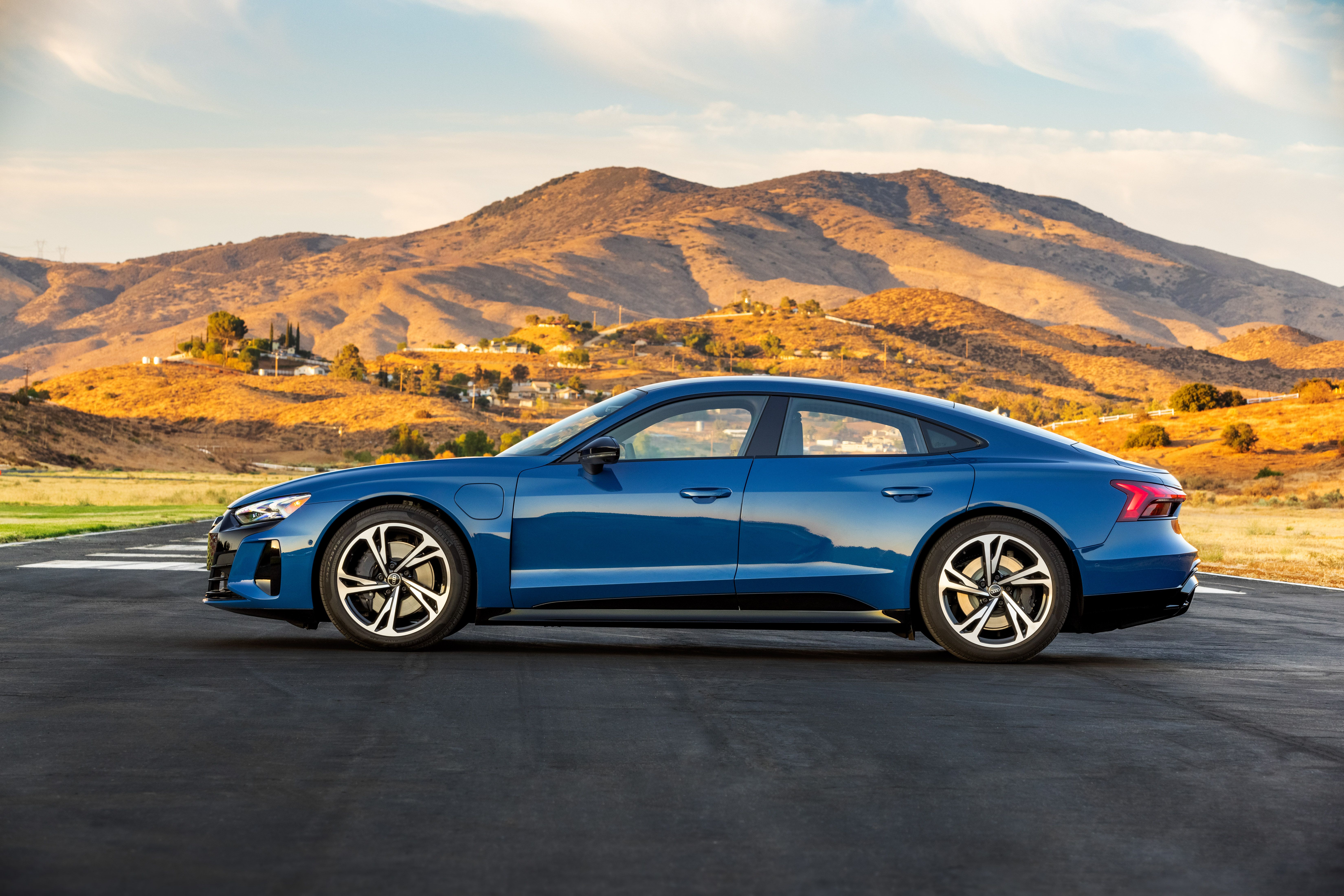 Blue Audi e-tron GT Quattro Electric Sport Car in Mountains HD Wallpaper
