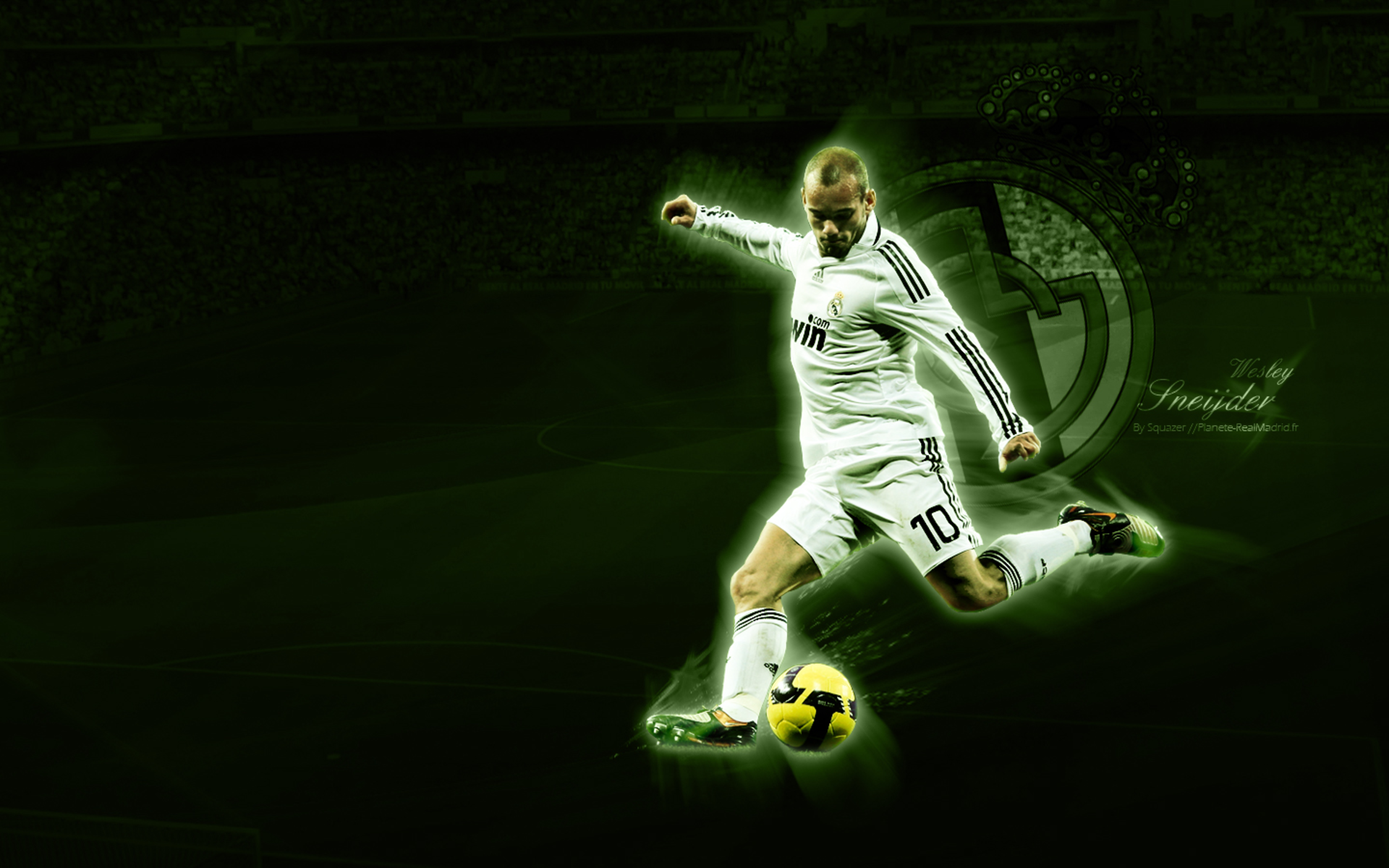 Wesley Sneijder Kicking Ball in Real Madrid Kit HD Wallpaper