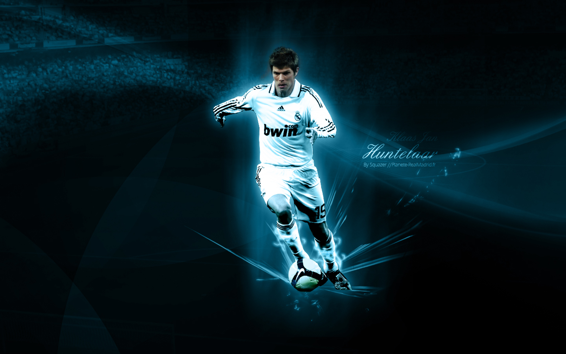 Klaas-Jan Huntelaar Real Madrid player in dynamic blue glow HD Wallpaper