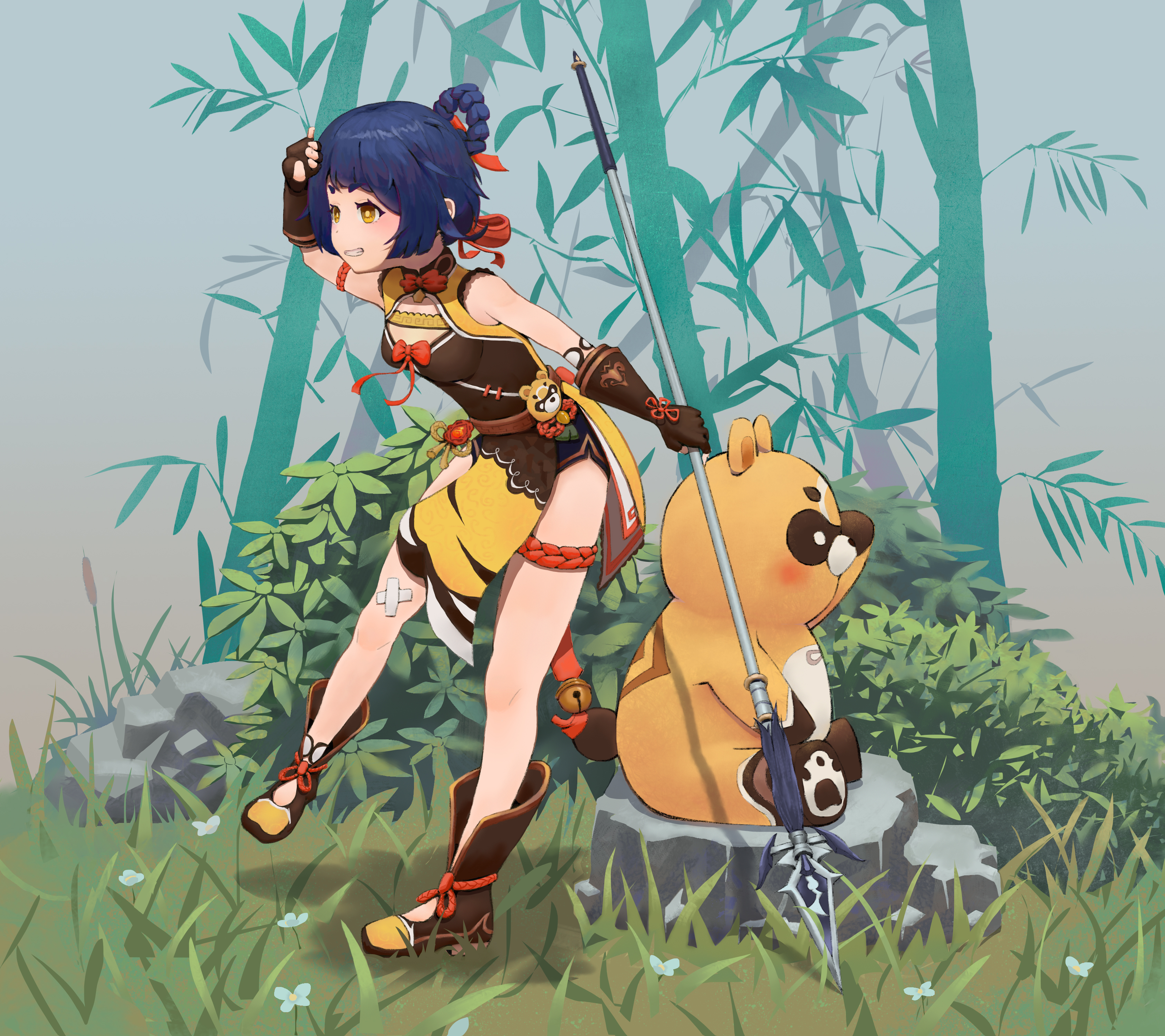 Xiangling and Guoba in a bamboo forest HD Wallpaper