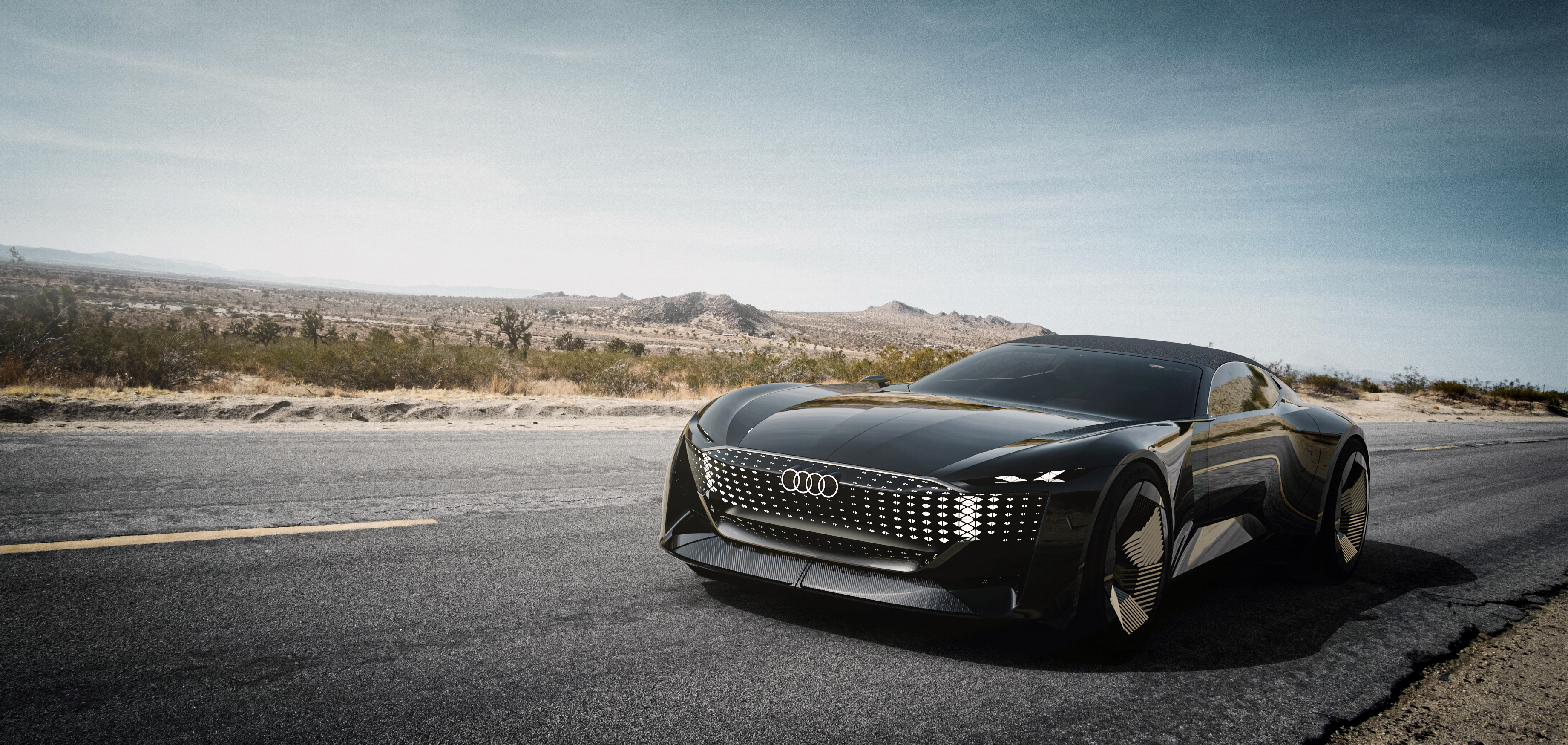 Black Audi Skysphere Concept car on desert road HD Wallpaper