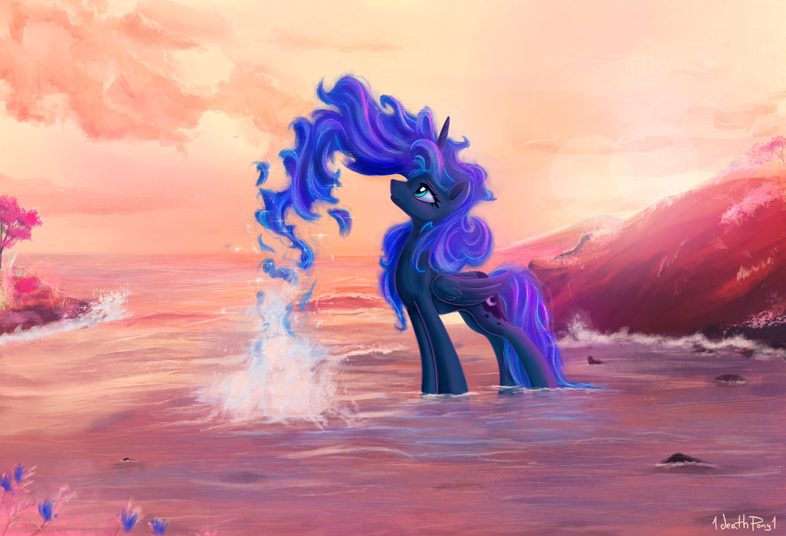 Princess Luna and the Magical Ocean Sunset HD Wallpaper