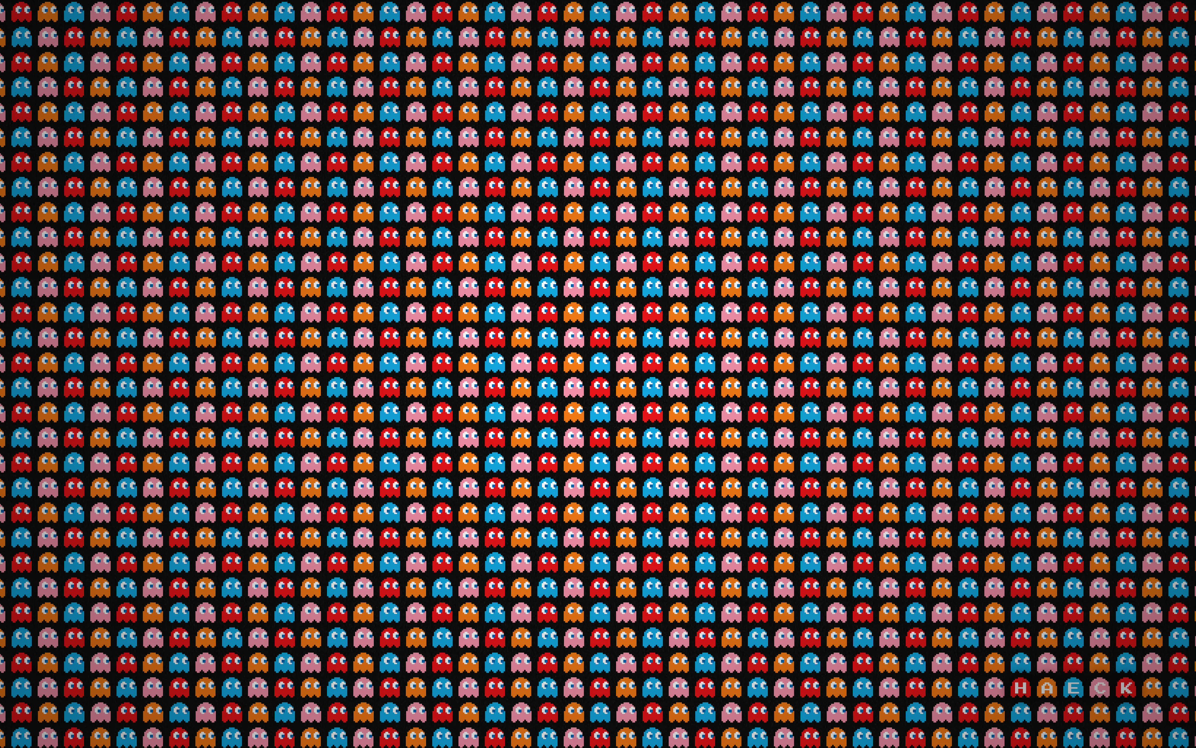 Colorful Pac-Man pixel ghost pattern HD Wallpaper