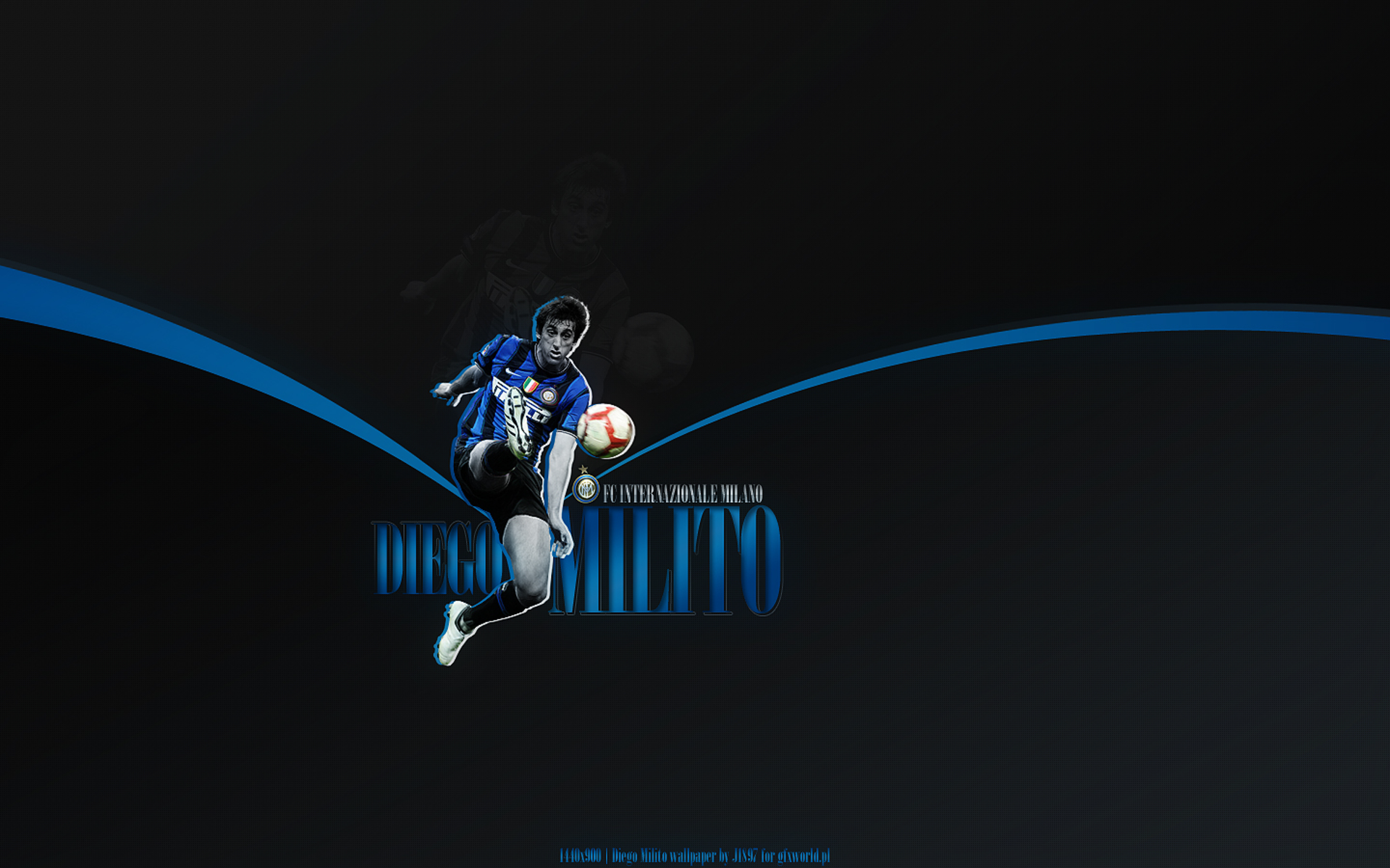 Diego Milito Kicking Soccer Ball for Inter Milan HD Wallpaper