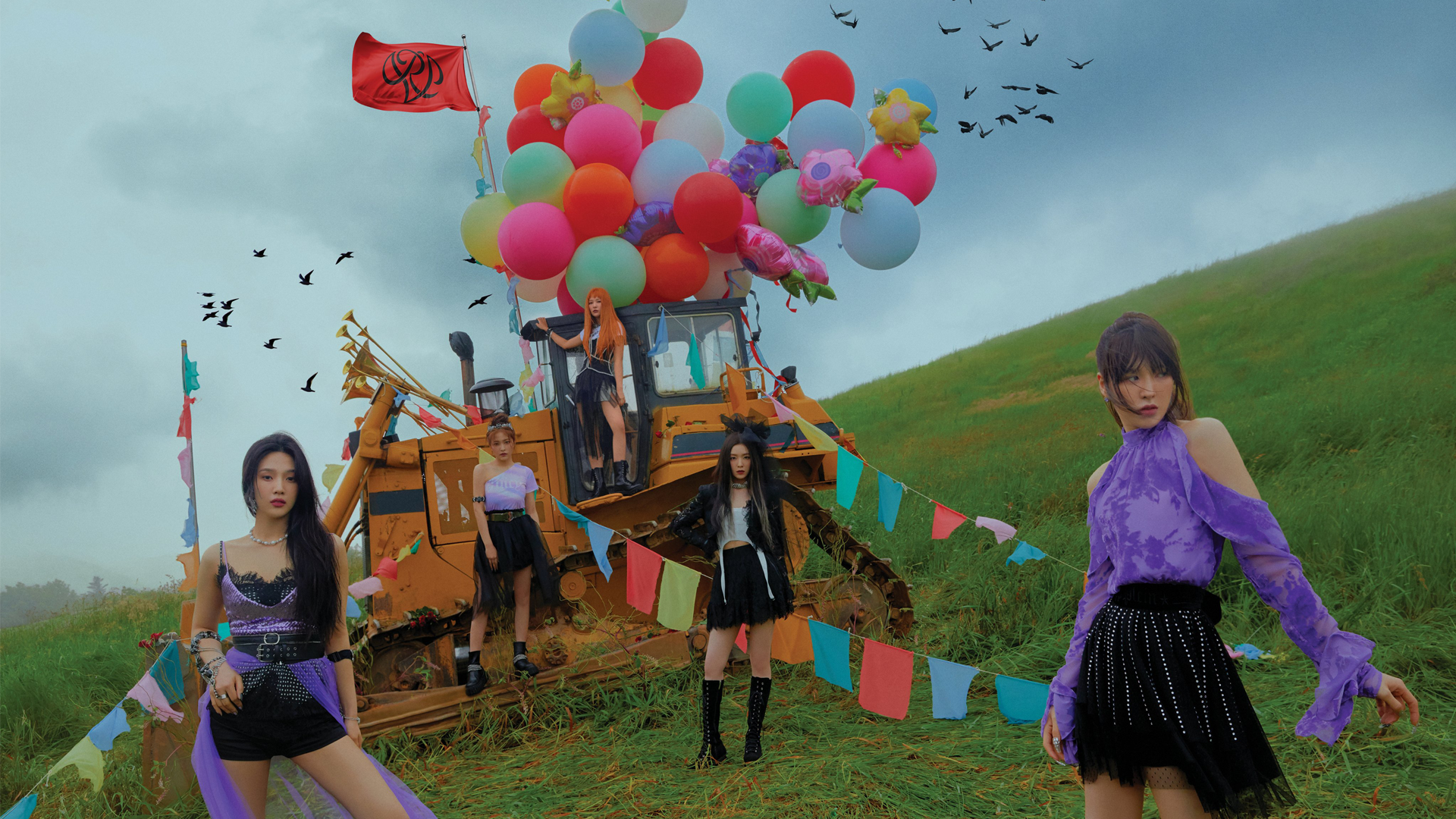Red Velvet Queendom: Queens ver. with bulldozer and balloons HD Wallpaper