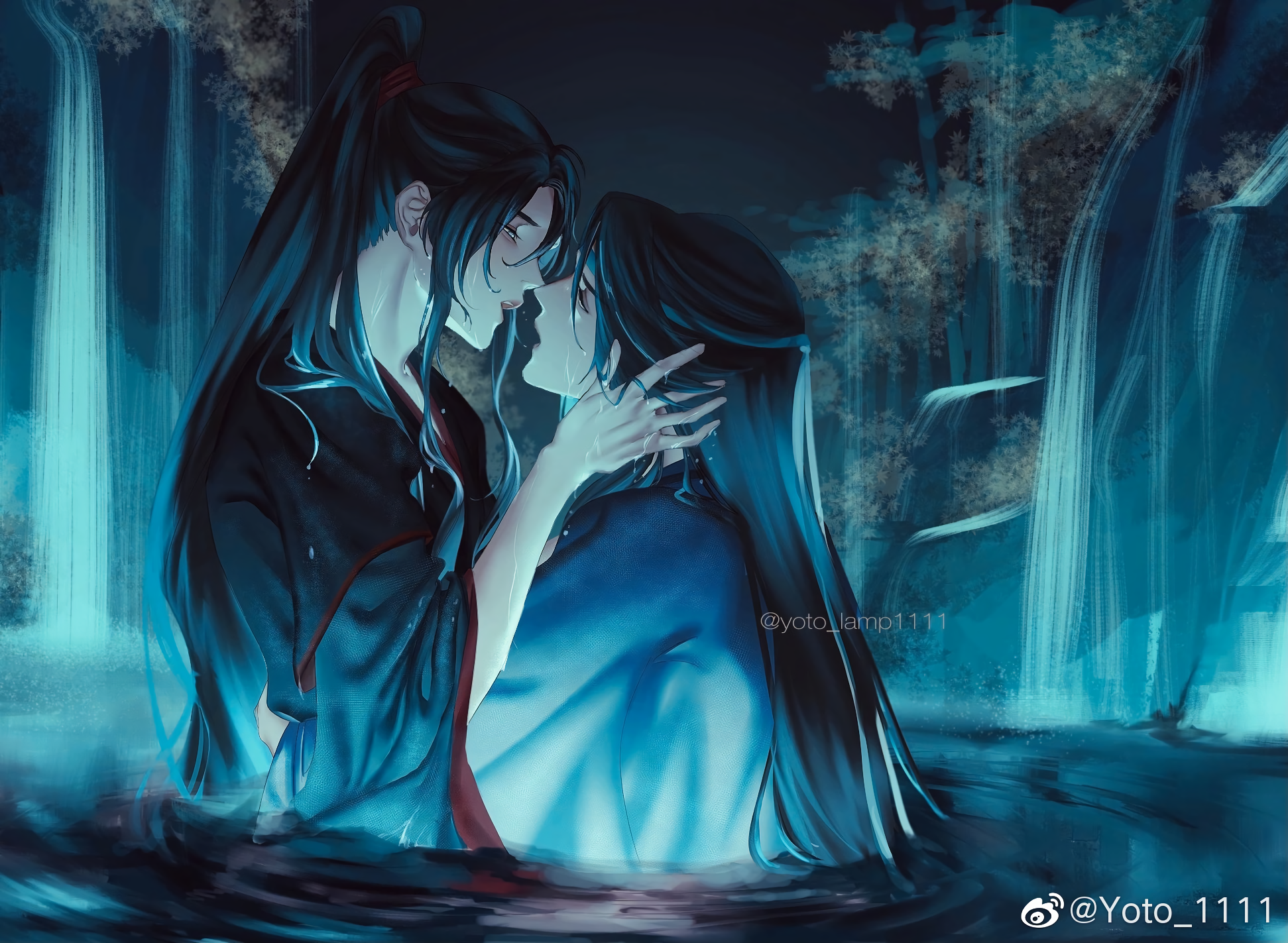 Mo Dao Zu Shi Intimate Moment by Waterfalls HD Wallpaper