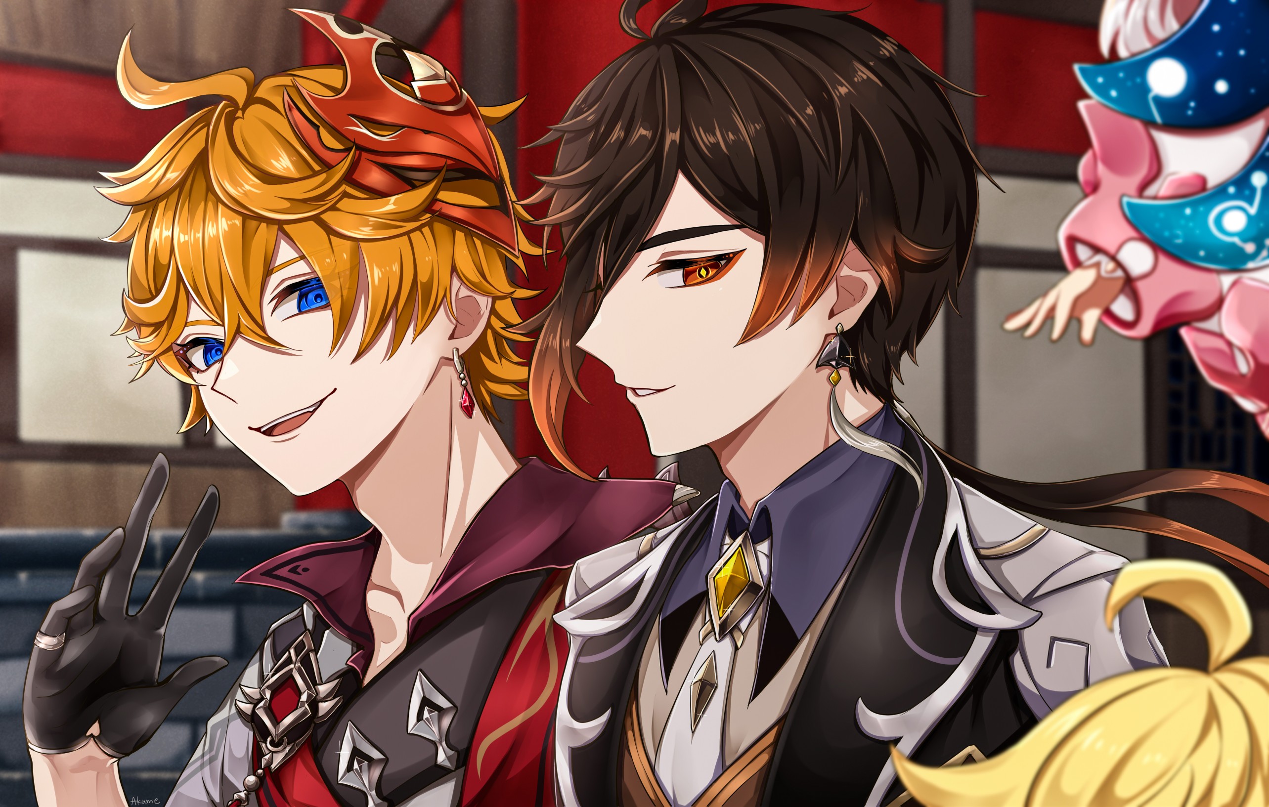 Tartaglia and Zhongli smiling in Genshin Impact HD Wallpaper