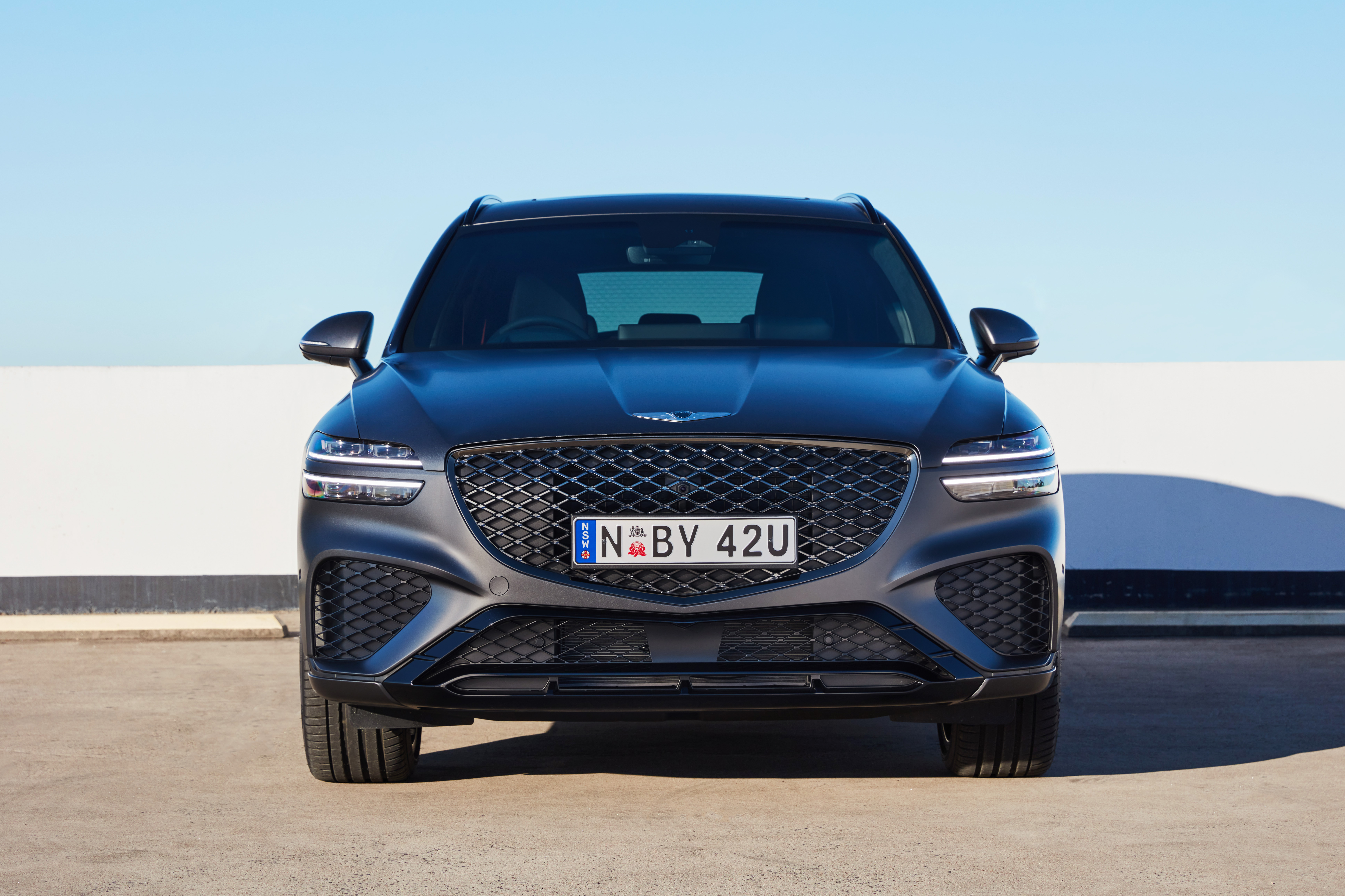 Grey Genesis GV70 SUV front view HD Wallpaper