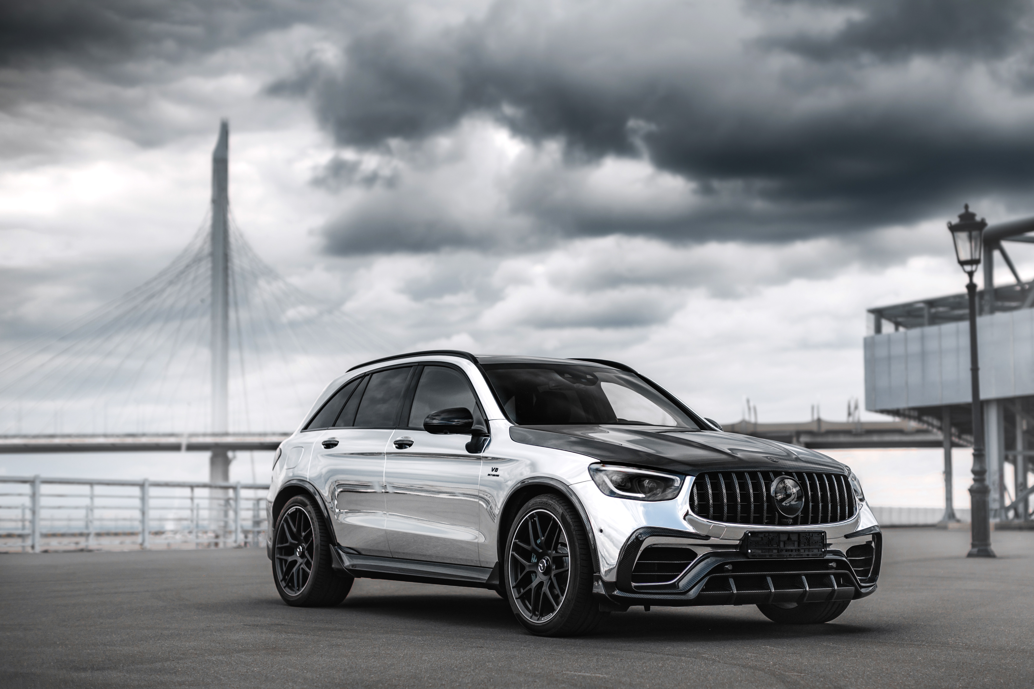Chrome Mercedes-AMG GLC-Klasse Inferno SUV under cloudy sky HD Wallpaper