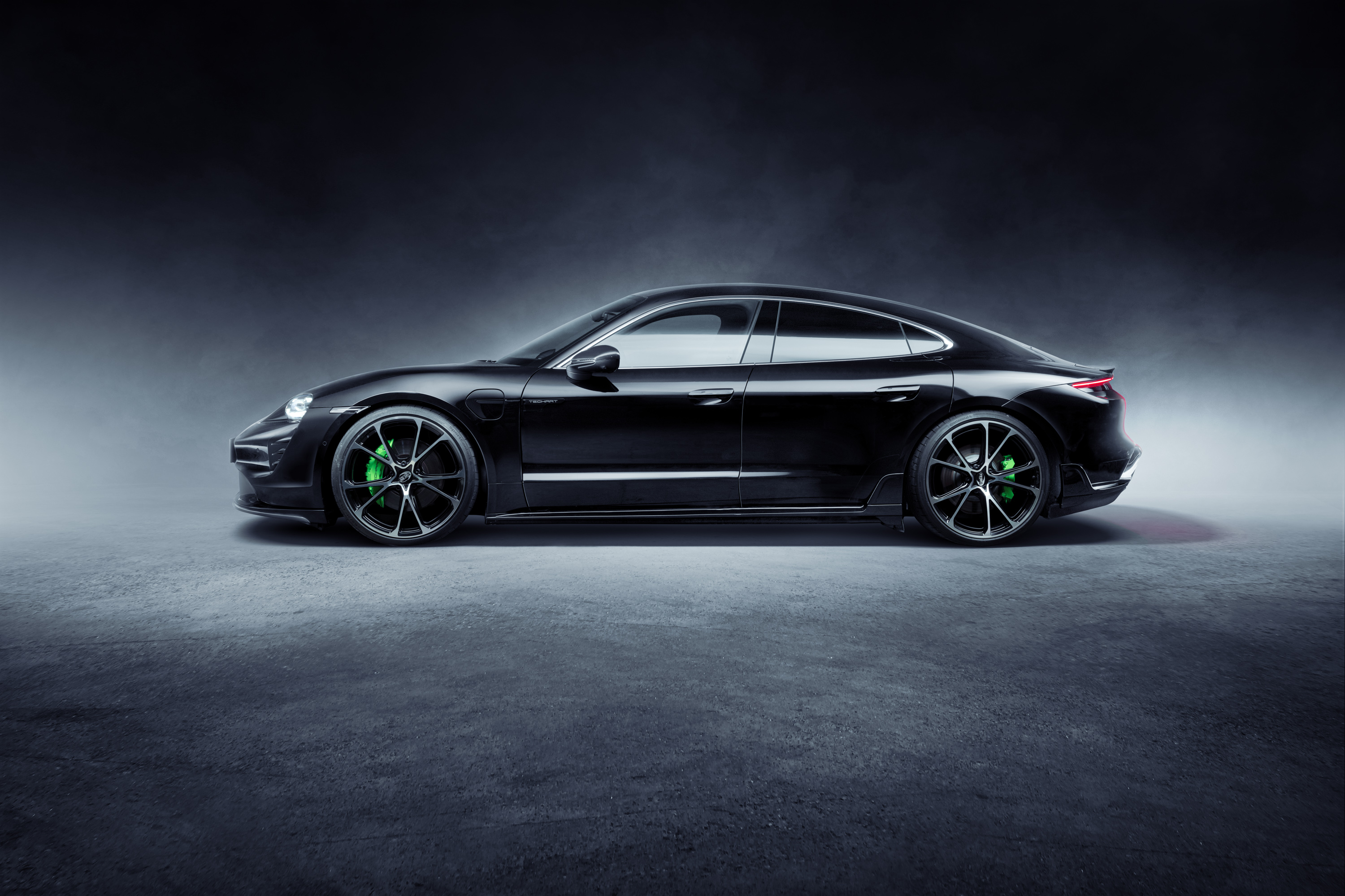 Black TechArt Porsche Taycan Aerokit Sport Car HD Wallpaper