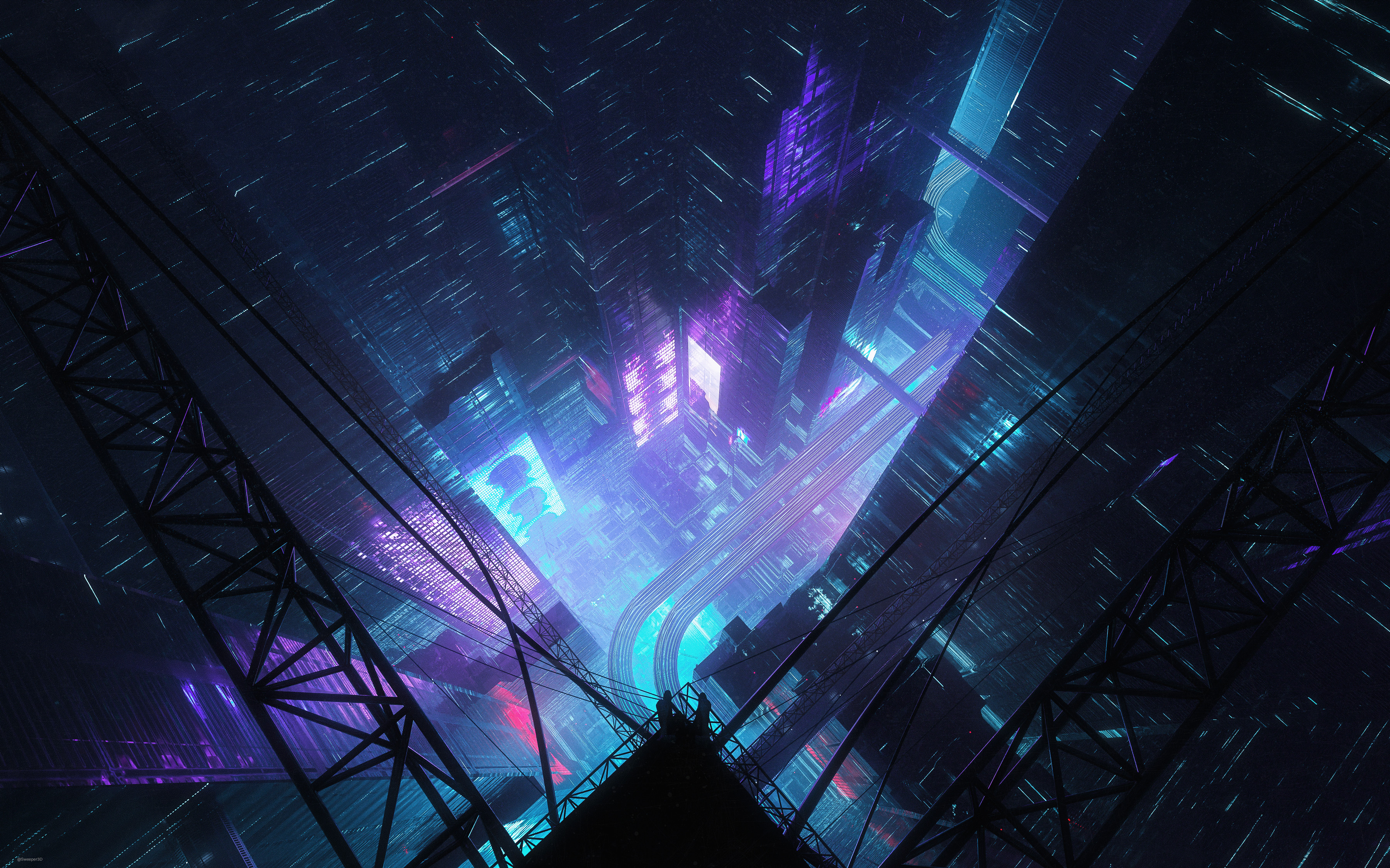 Neon Futuristic City View from Above HD Wallpaper