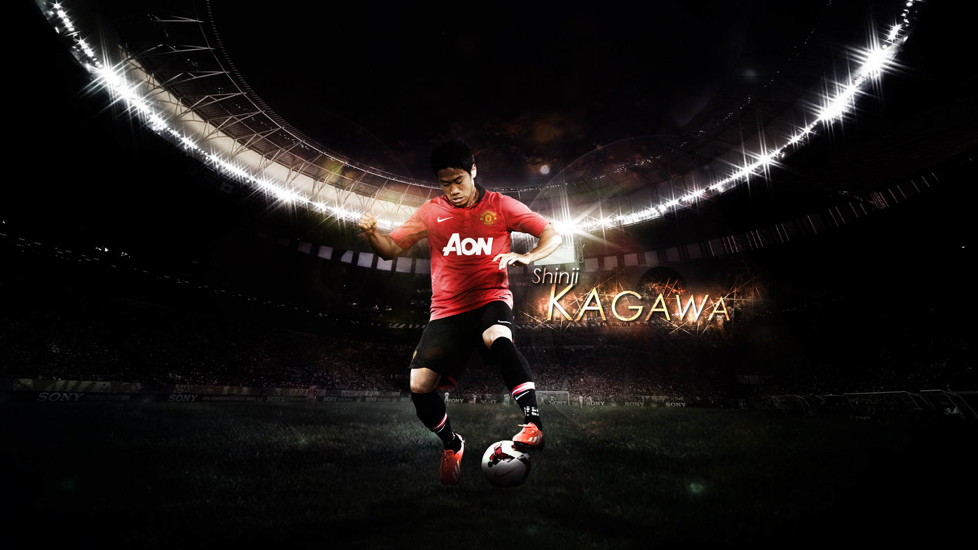Shinji Kagawa Manchester United Footballer Dribbling in Stadium HD Wallpaper