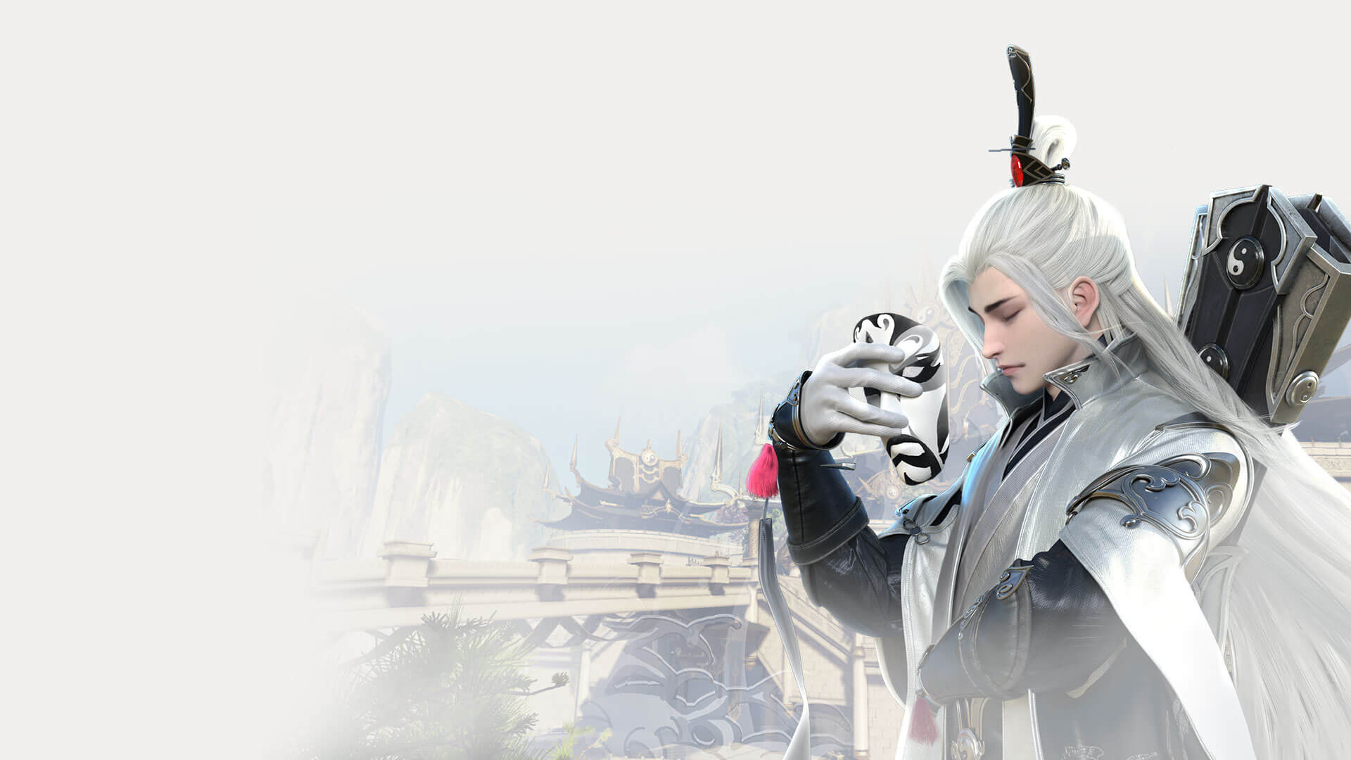 Black Moon: White-haired warrior with mask HD Wallpaper