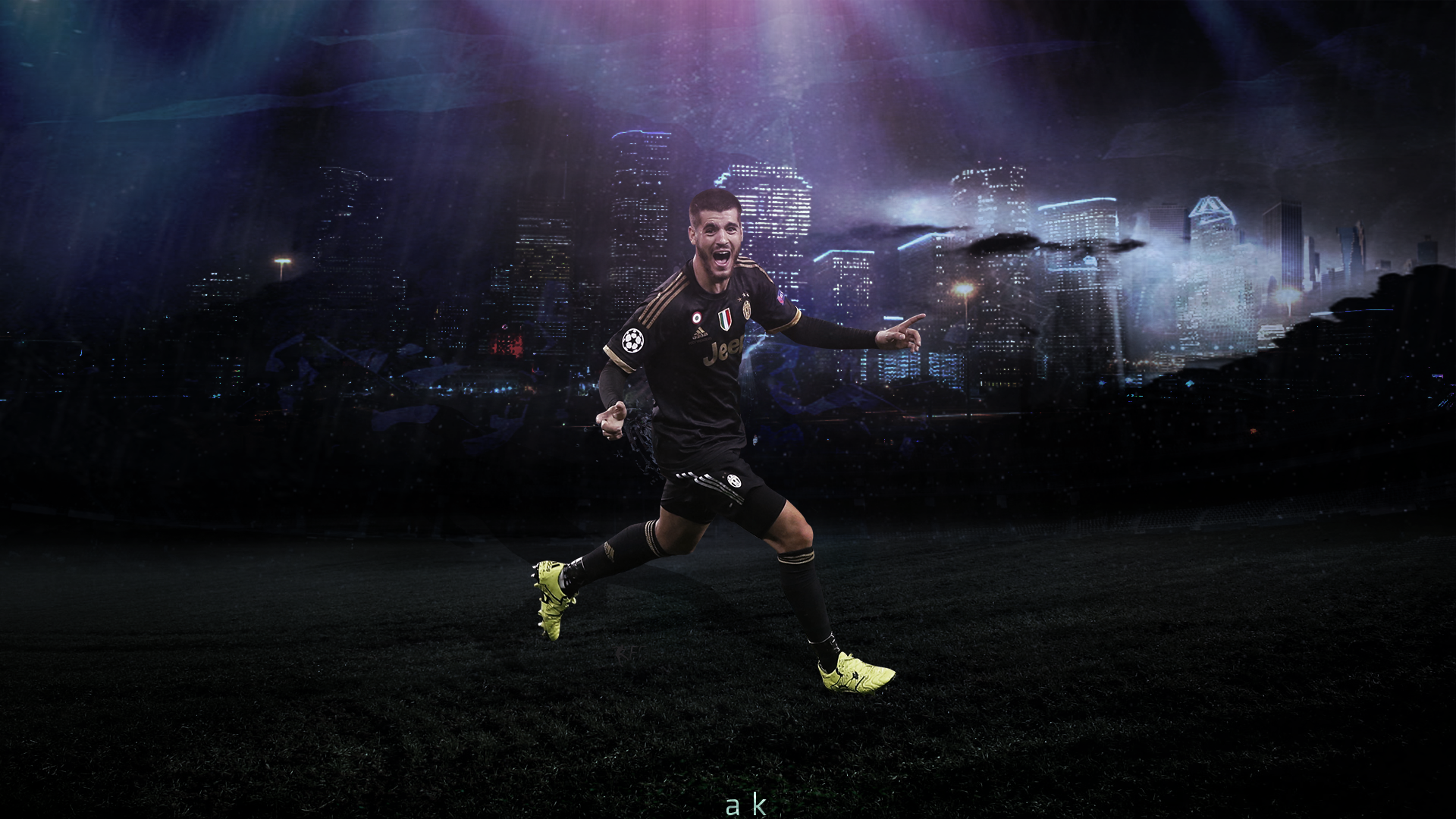 Álvaro Morata Juventus F.C. night city celebration HD Wallpaper