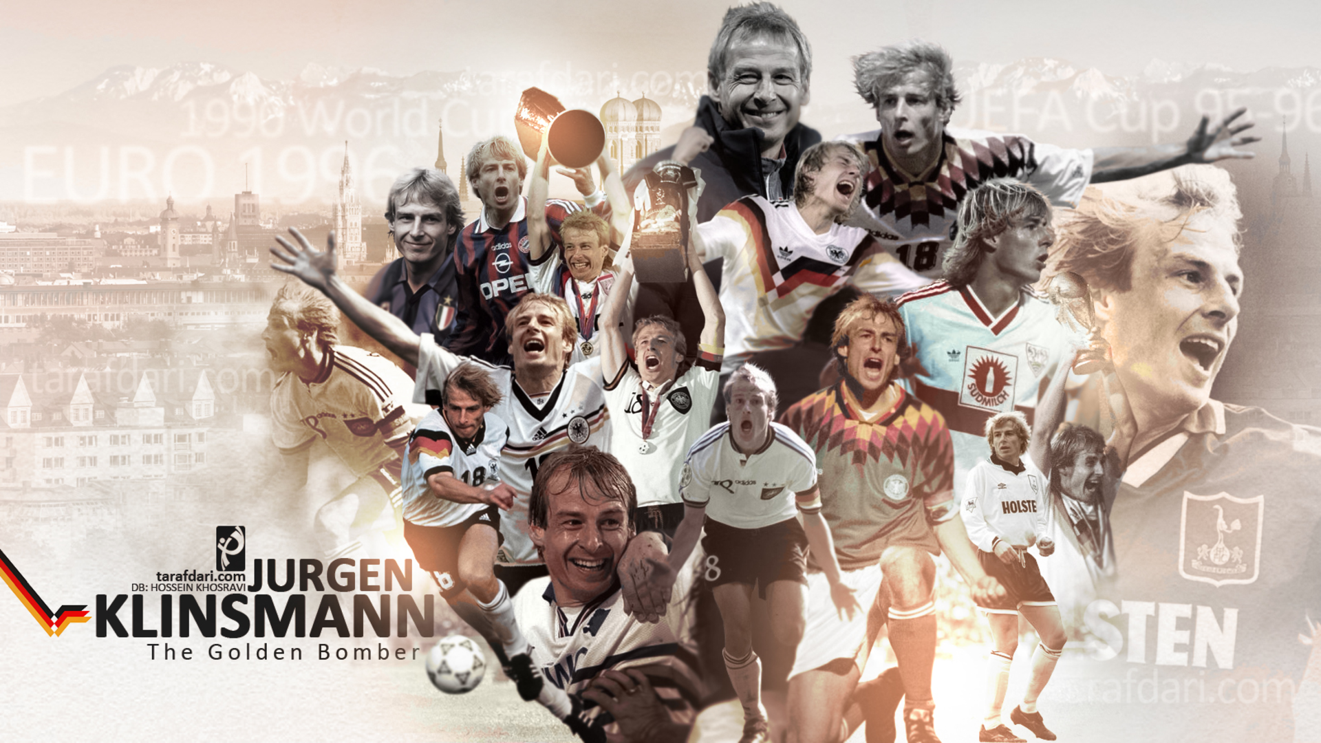 Jürgen Klinsmann: The Golden Bomber Soccer Career Collage HD Wallpaper