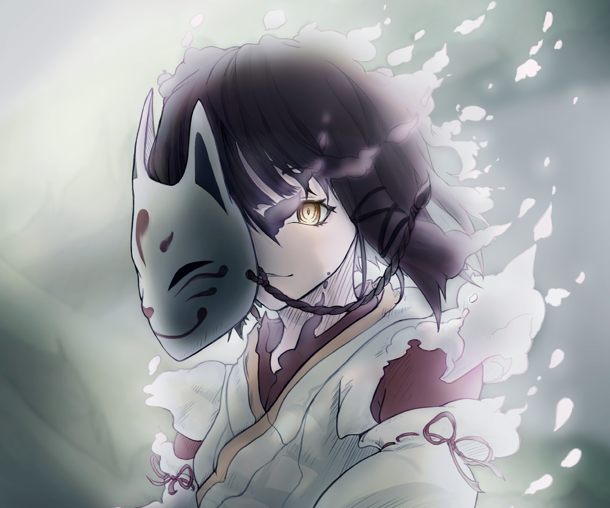 Kazari Genshin Impact with Kitsune Mask and Glowing Eye HD Wallpaper