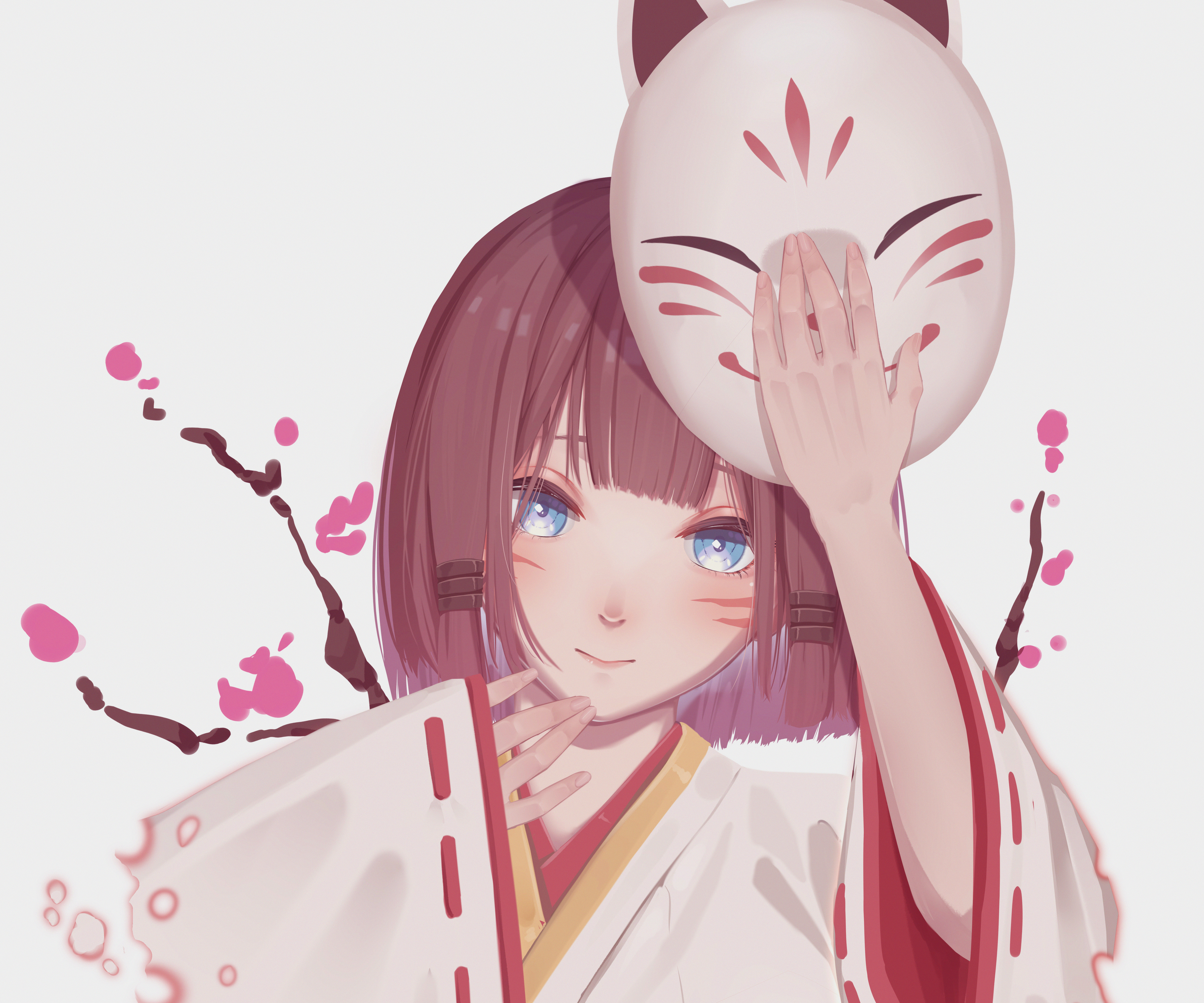 Genshin Impact Kazari with Fox Mask and Sakura HD Wallpaper